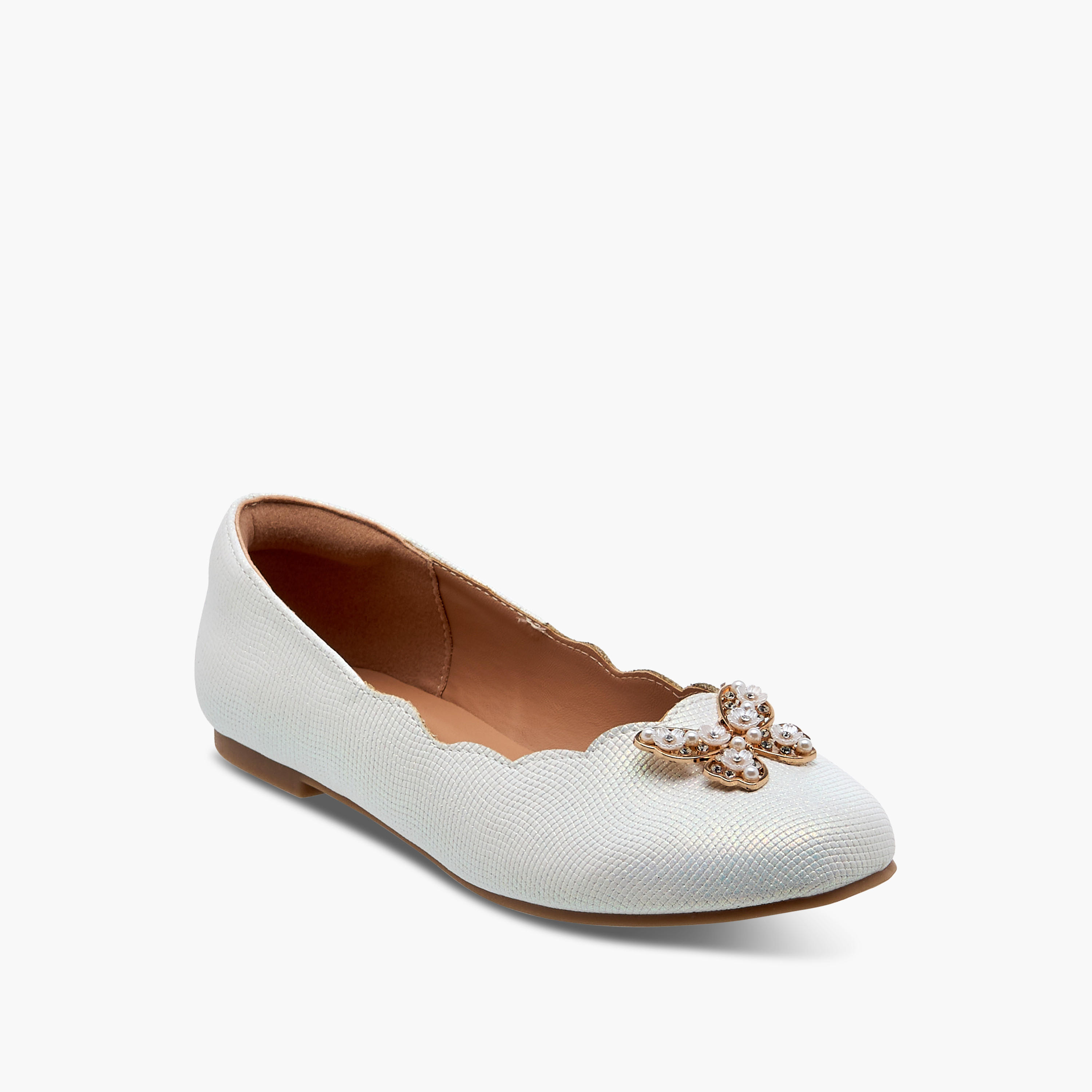Little Missy Butterfly Embellished Ballerina Shoes with Scallop Hem-girls-shoes-ballerinas-image-2