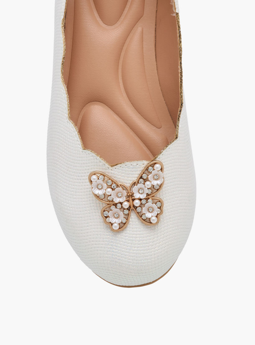 Little Missy Butterfly Embellished Ballerina Shoes with Scallop Hem-girls-shoes-ballerinas-image-4