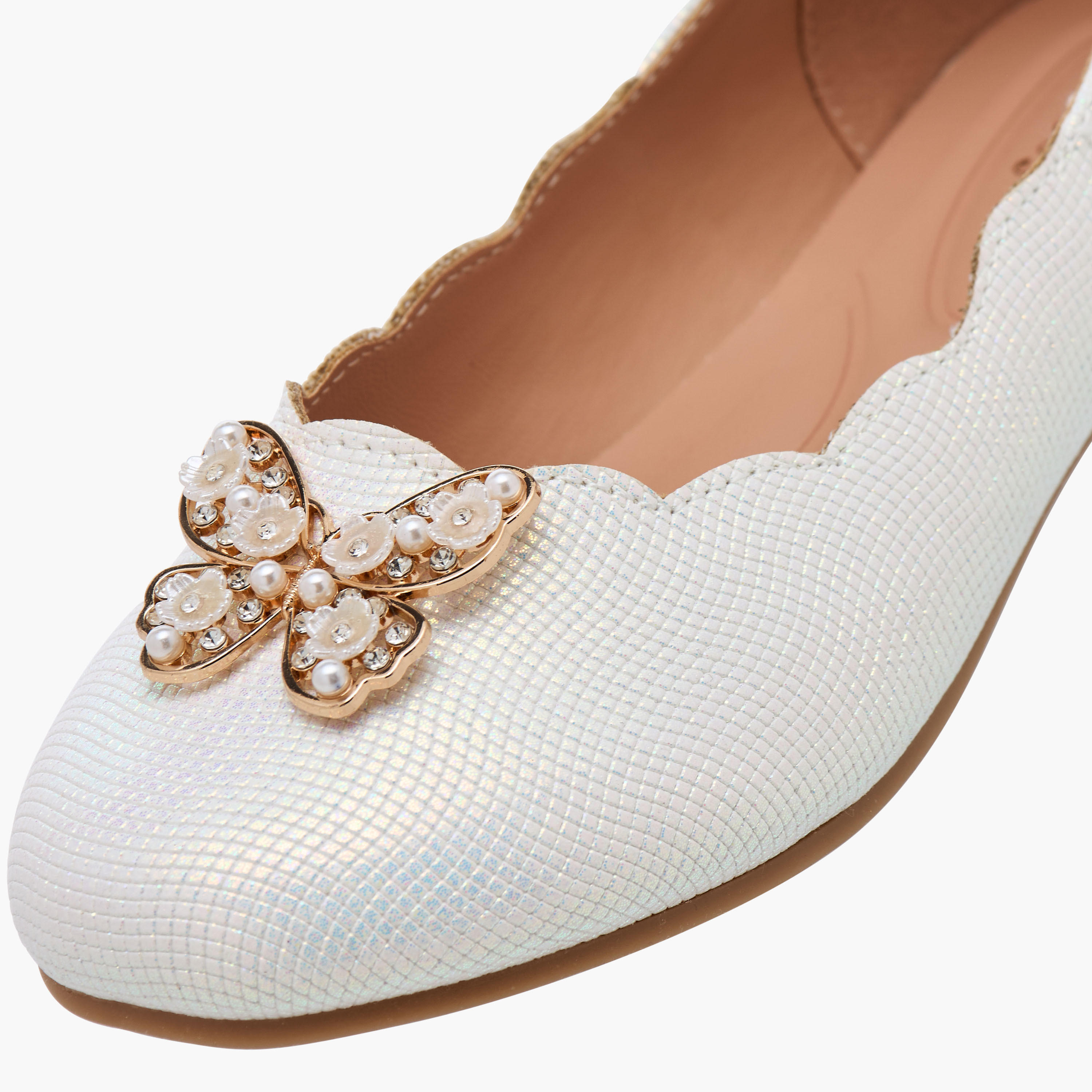 Little Missy Butterfly Embellished Ballerina Shoes with Scallop Hem-girls-shoes-ballerinas-image-6