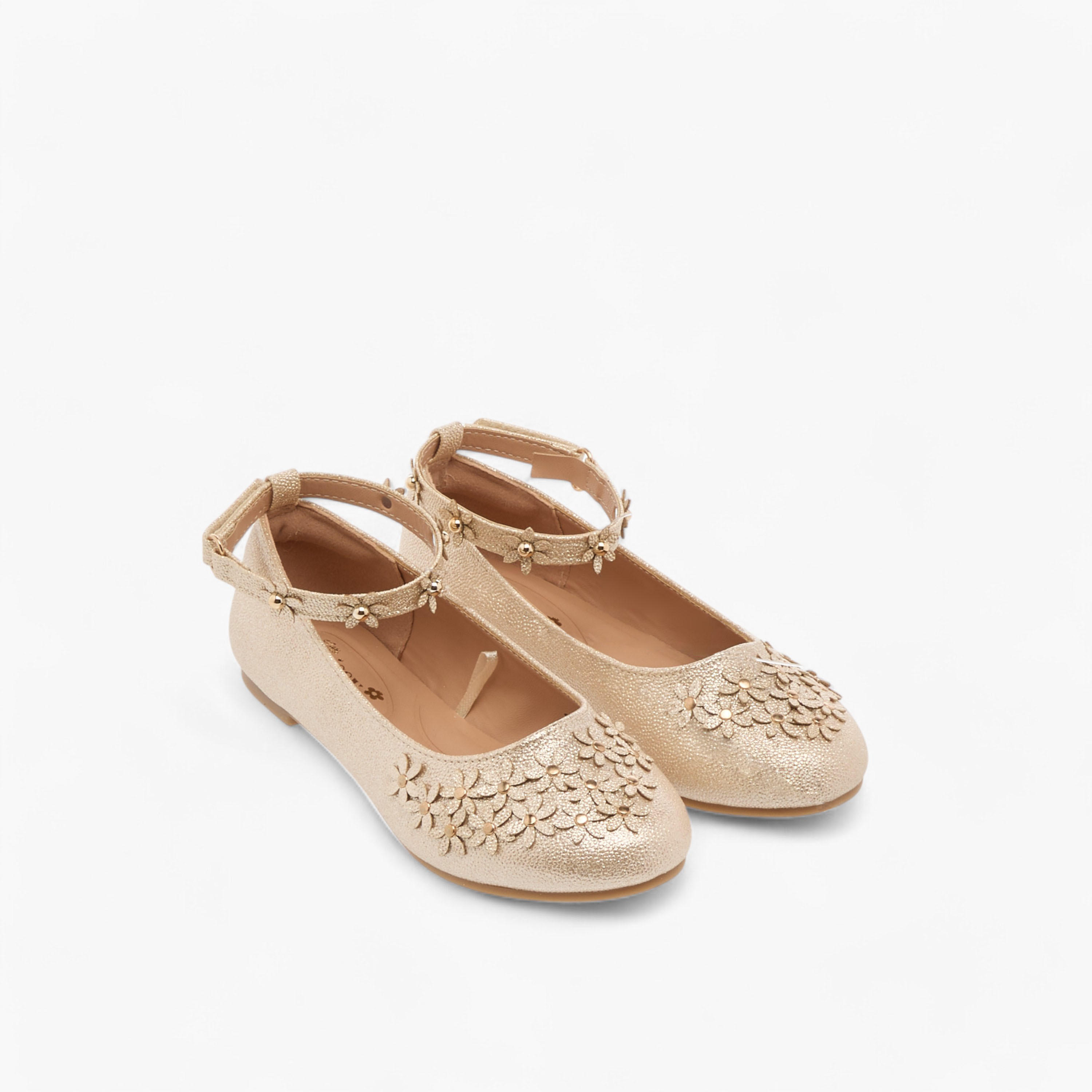 حذاء باليرينا بتزيينات زهرية وشريط إغلاق لاصق من ليتل ميسي-girls-shoes-ballerinas-image-1
