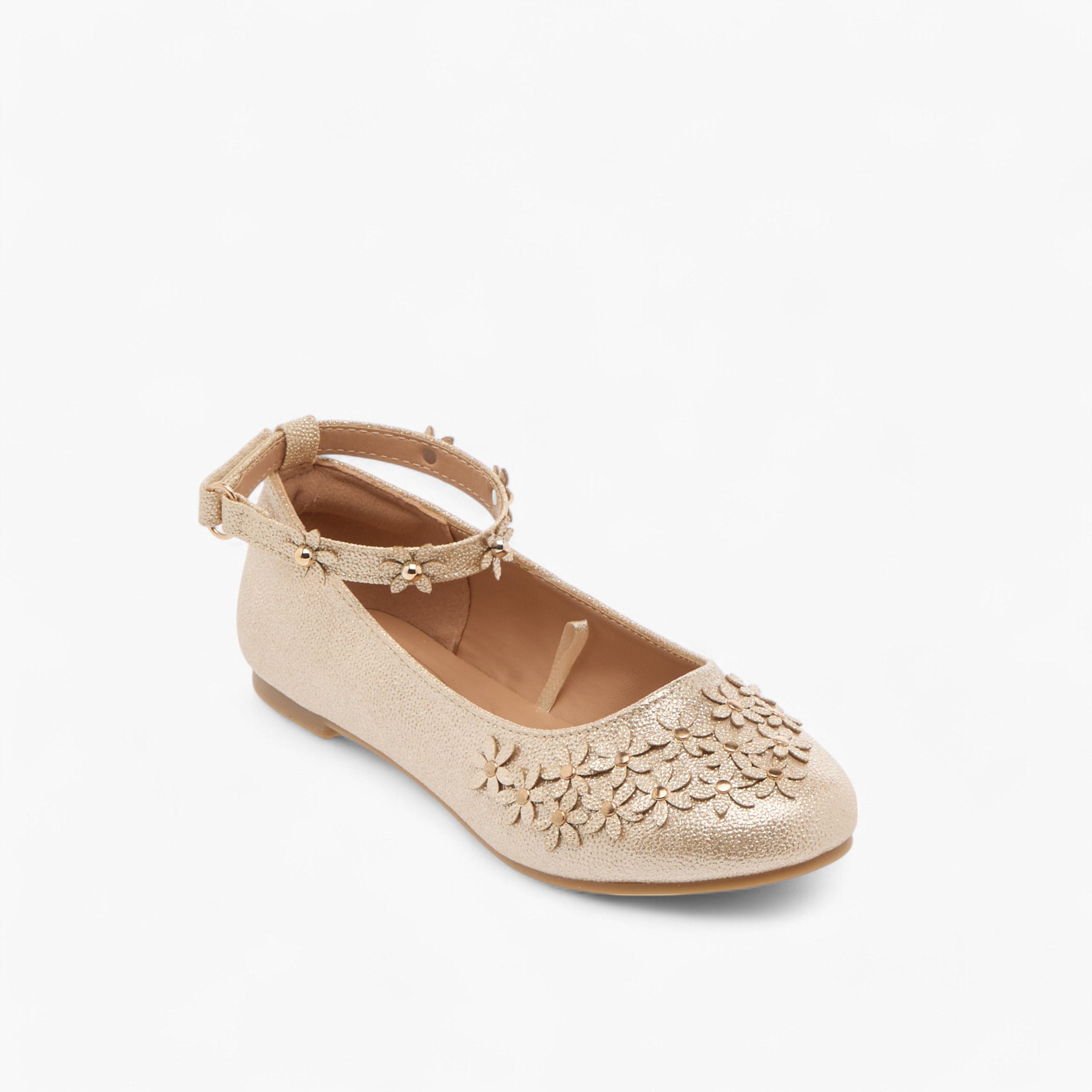 حذاء باليرينا بتزيينات زهرية وشريط إغلاق لاصق من ليتل ميسي-girls-shoes-ballerinas-image-2