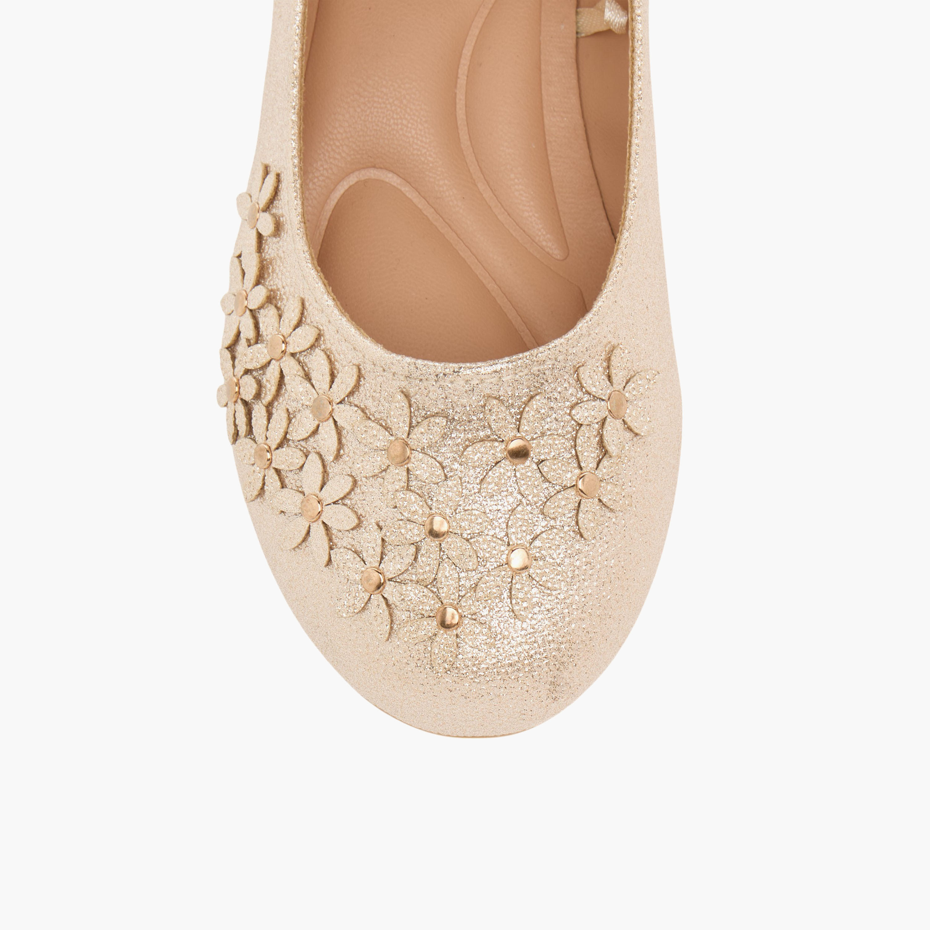 حذاء باليرينا بتزيينات زهرية وشريط إغلاق لاصق من ليتل ميسي-girls-shoes-ballerinas-image-4