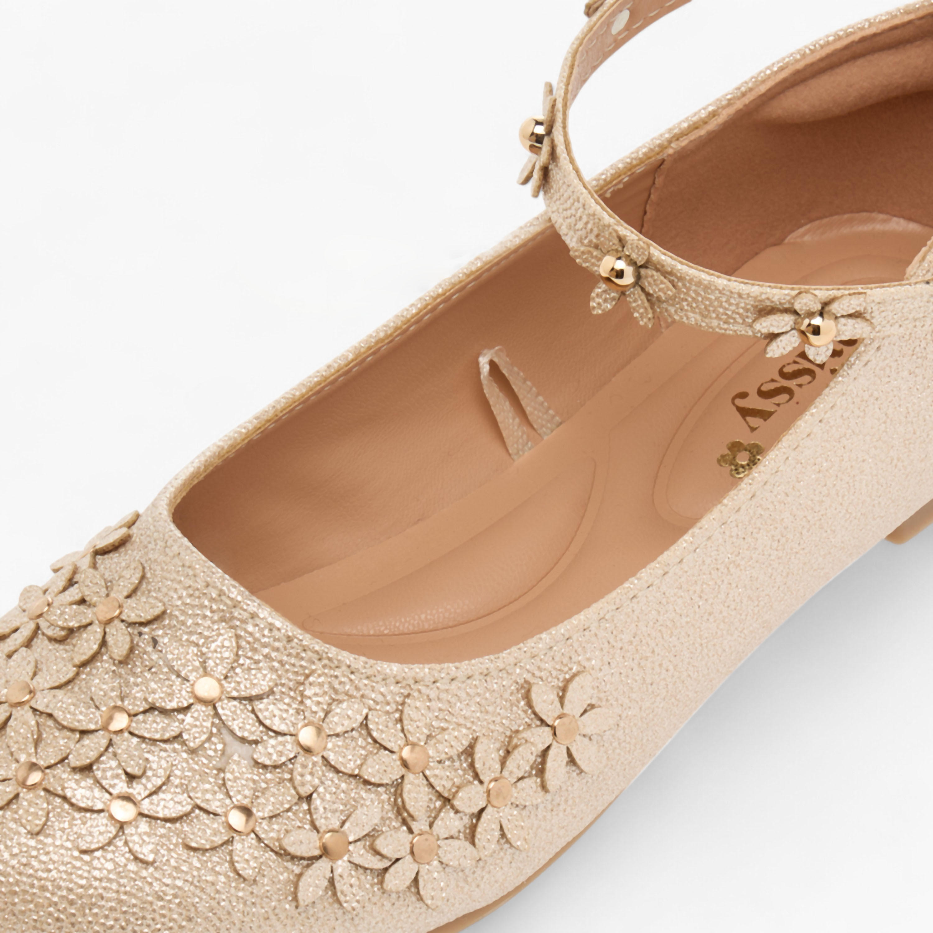 حذاء باليرينا بتزيينات زهرية وشريط إغلاق لاصق من ليتل ميسي-girls-shoes-ballerinas-image-5
