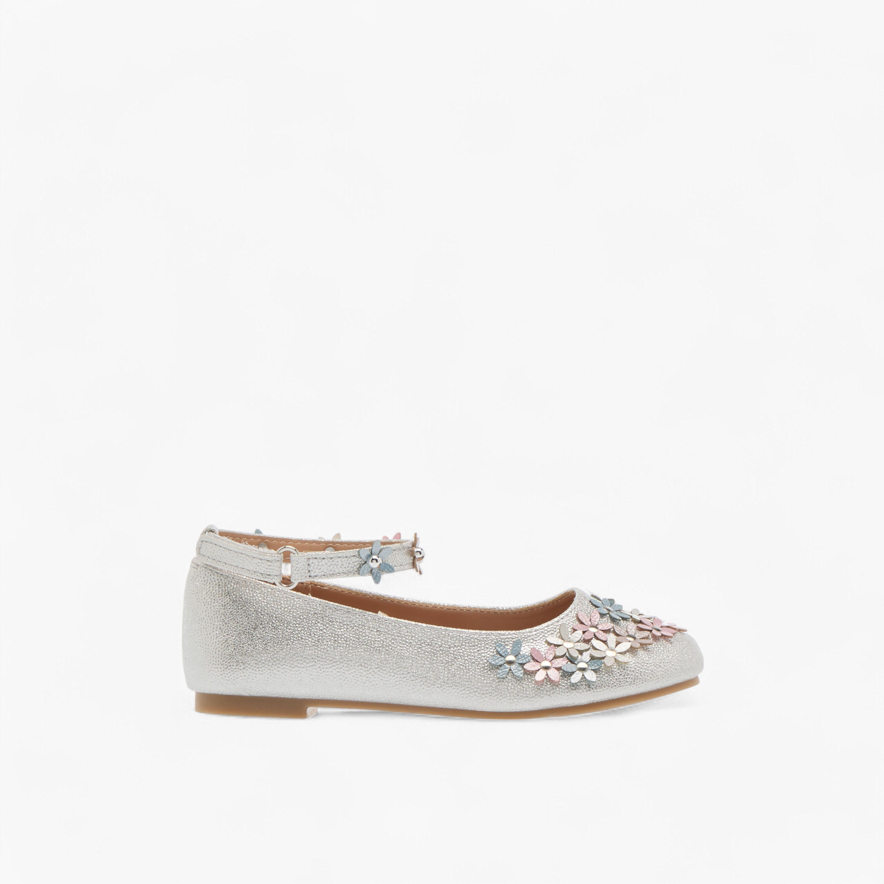 Little Missy Floral Embellished Ballerina Shoes with Hook and Loop Closure-girls-shoes-ballerinas-image-3