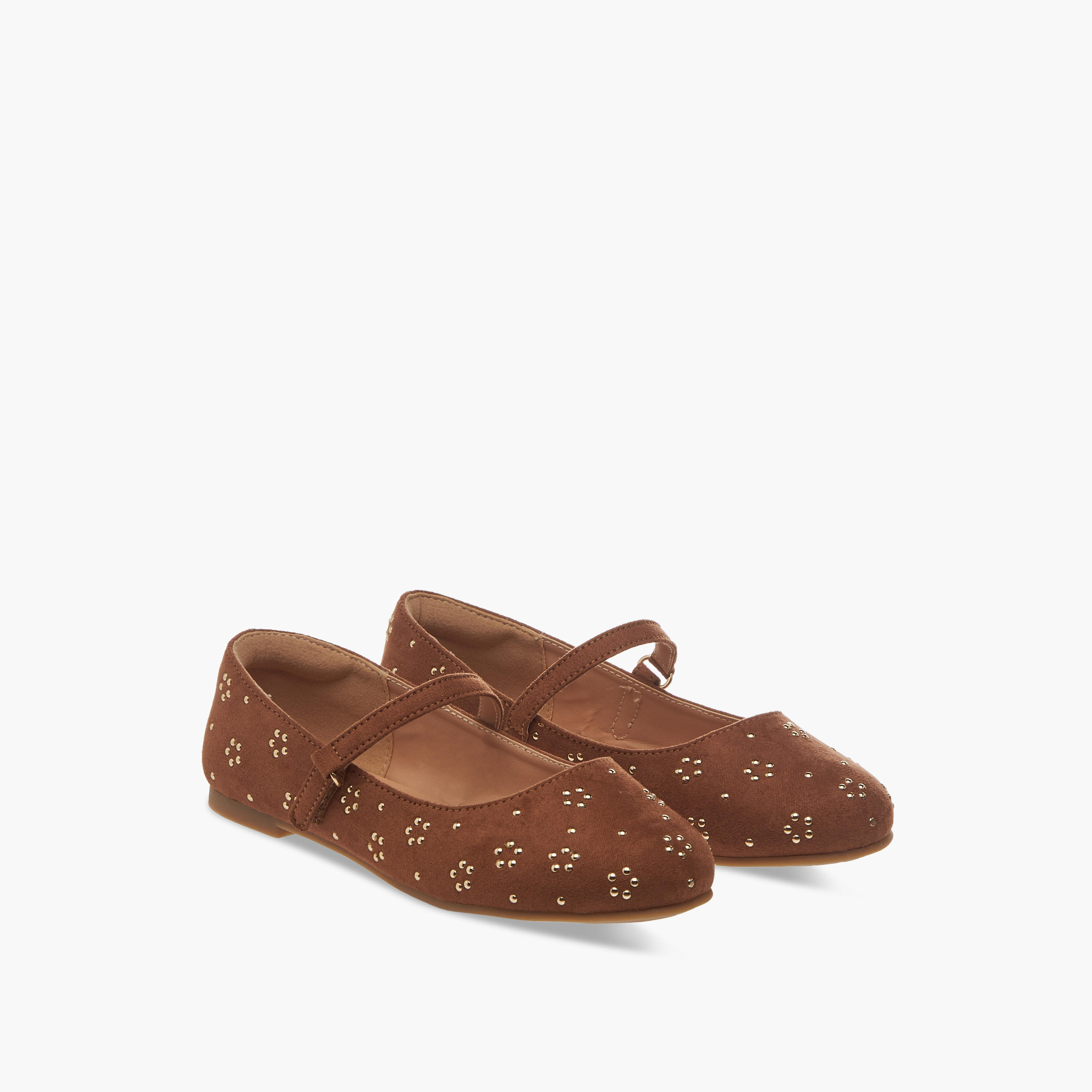 Little Missy Embellished Ballerina Shoes with Hook and Loop Closure-girls-shoes-maryjanes-image-1