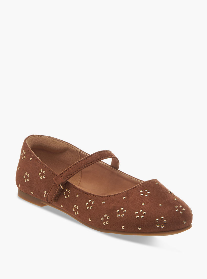 Little Missy Embellished Ballerina Shoes with Hook and Loop Closure-girls-shoes-maryjanes-image-2