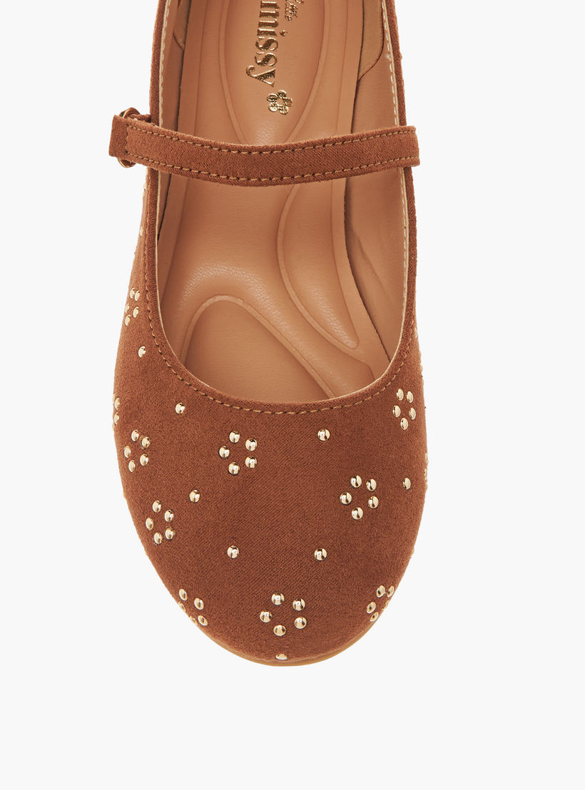 Little Missy Embellished Ballerina Shoes with Hook and Loop Closure-girls-shoes-maryjanes-image-4