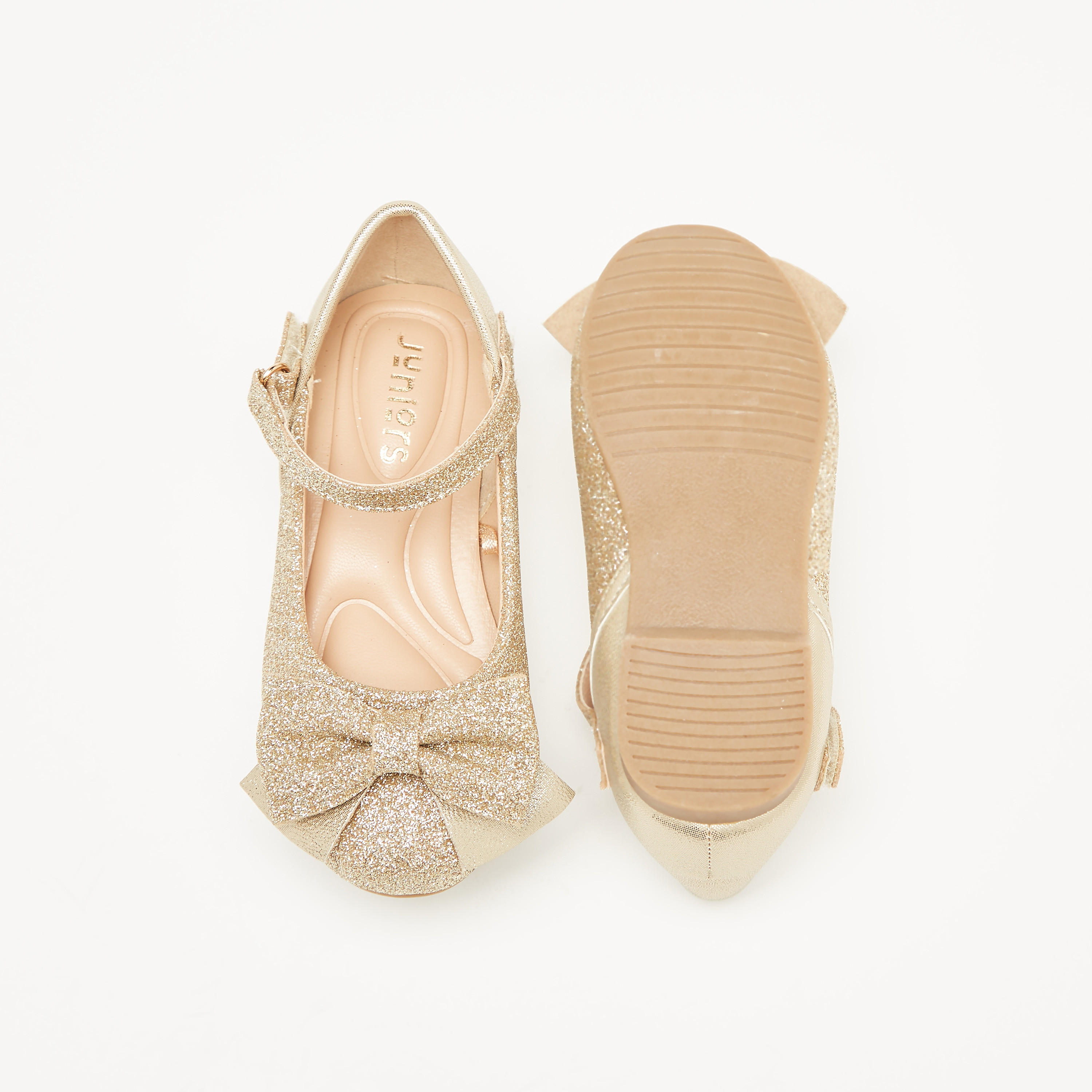 Juniors Bow Accented Glitter Textured Mary Jane Shoes-girls-shoes-ballerinas-image-4