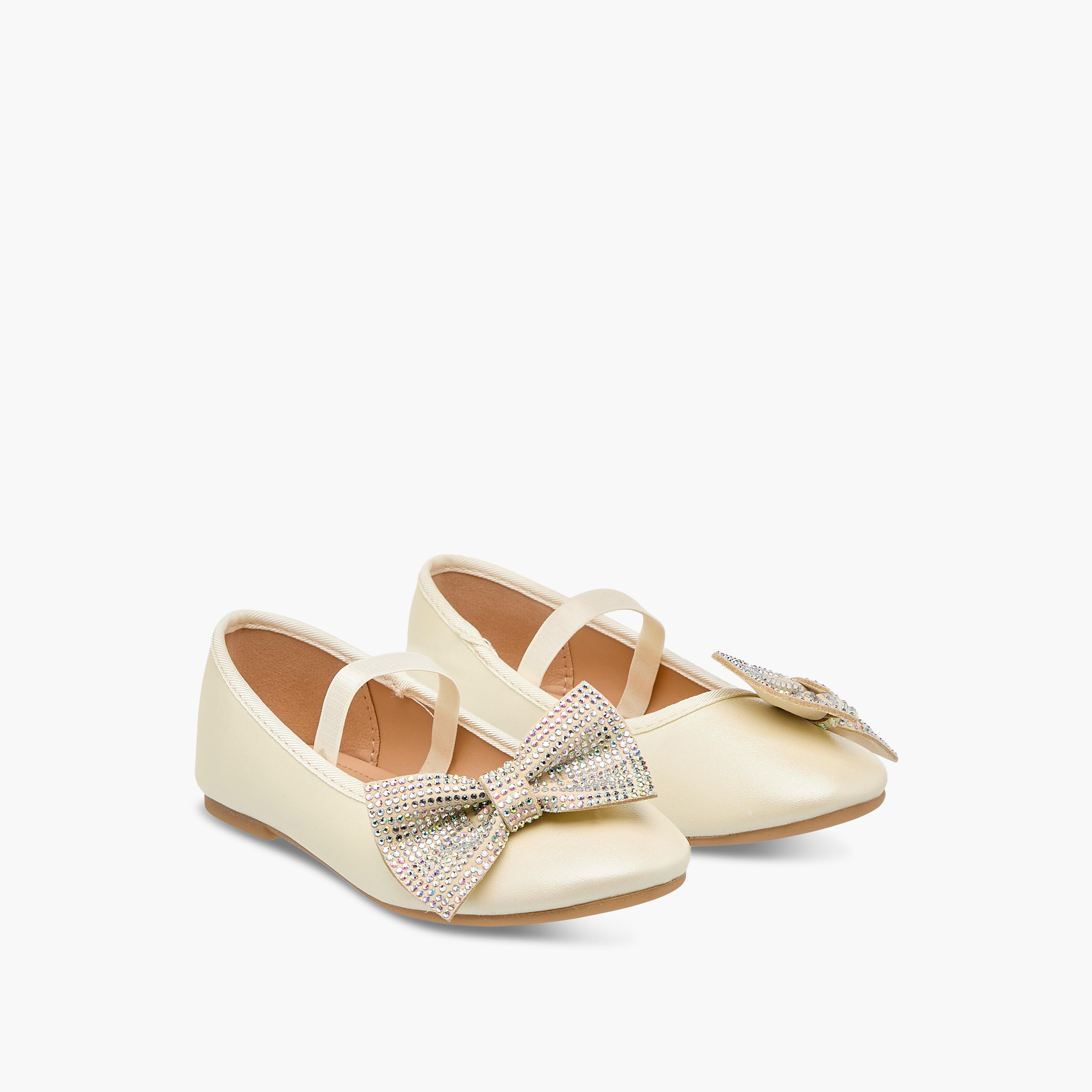 Flora Bella Bow Embellished Ballerina Shoes with Elasticated Strap-girls-shoes-ballerinas-image-1
