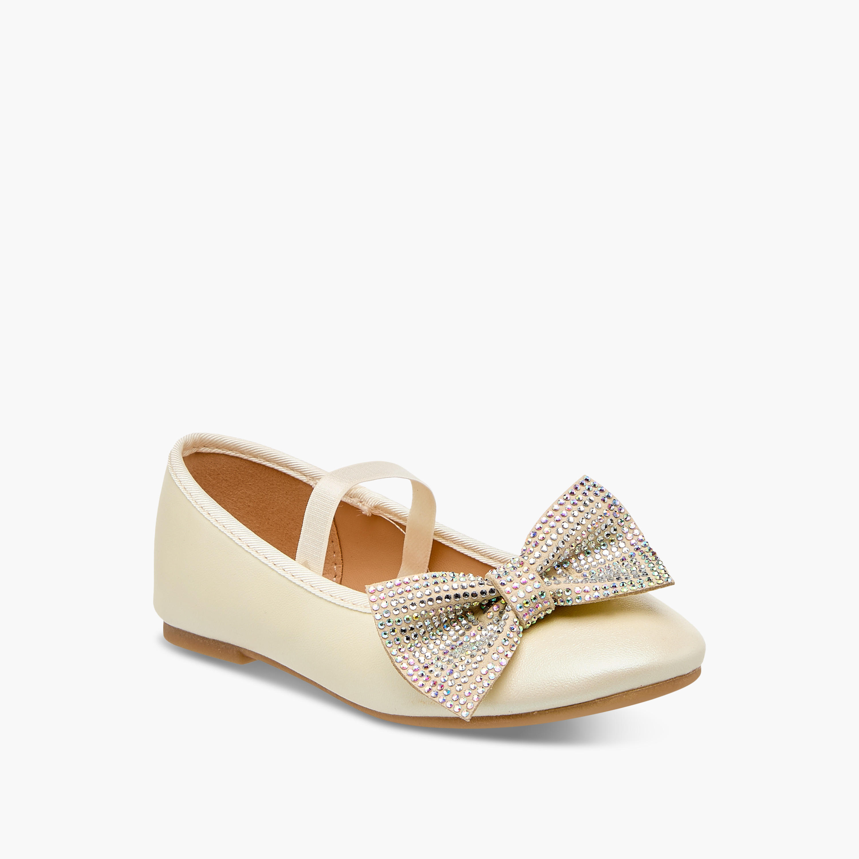 Flora Bella Bow Embellished Ballerina Shoes with Elasticated Strap-girls-shoes-ballerinas-image-2