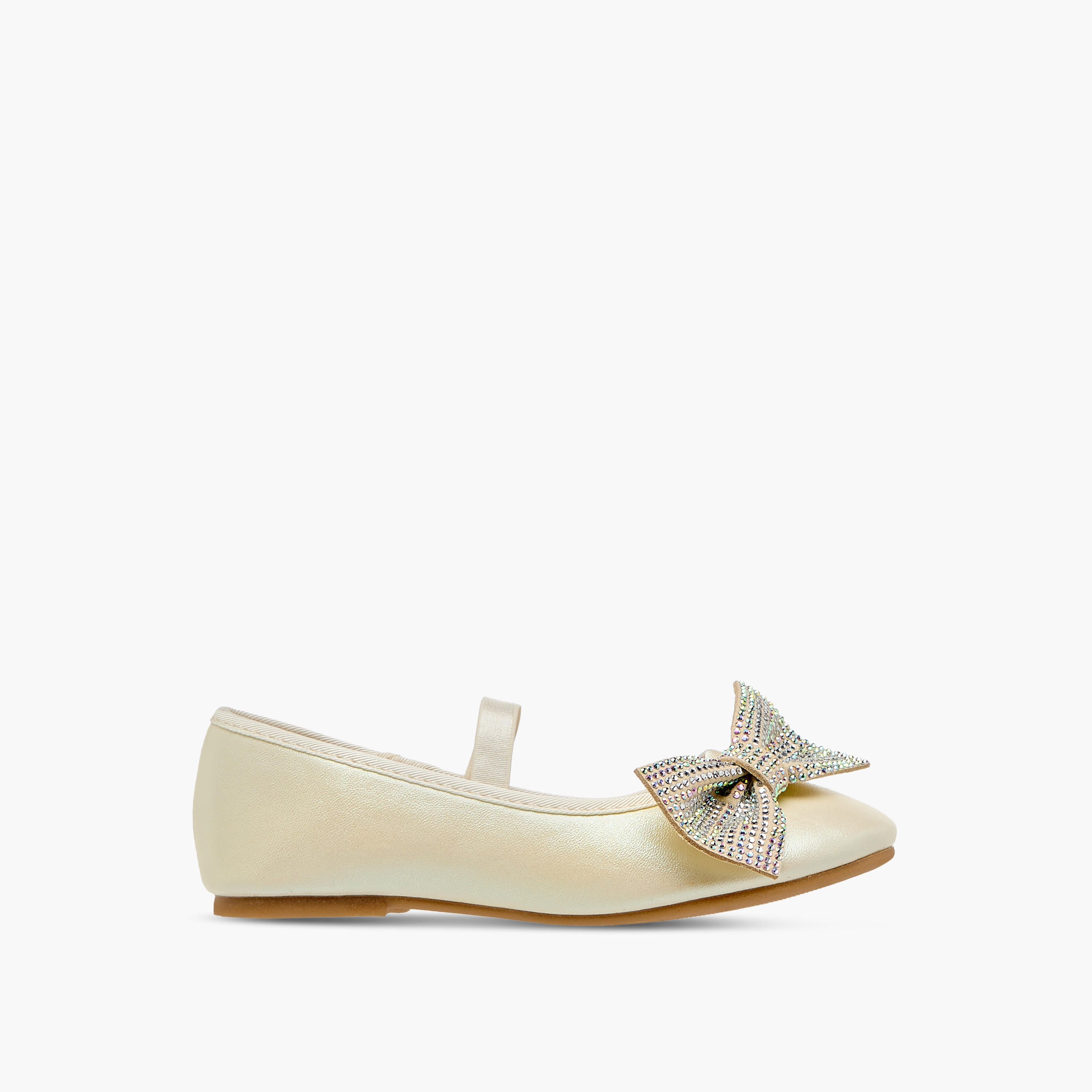 Flora Bella Bow Embellished Ballerina Shoes with Elasticated Strap-girls-shoes-ballerinas-image-3