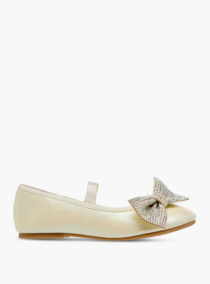 Flora Bella Bow Embellished Ballerina Shoes with Elasticated Strap-girls-shoes-ballerinas-image-3
