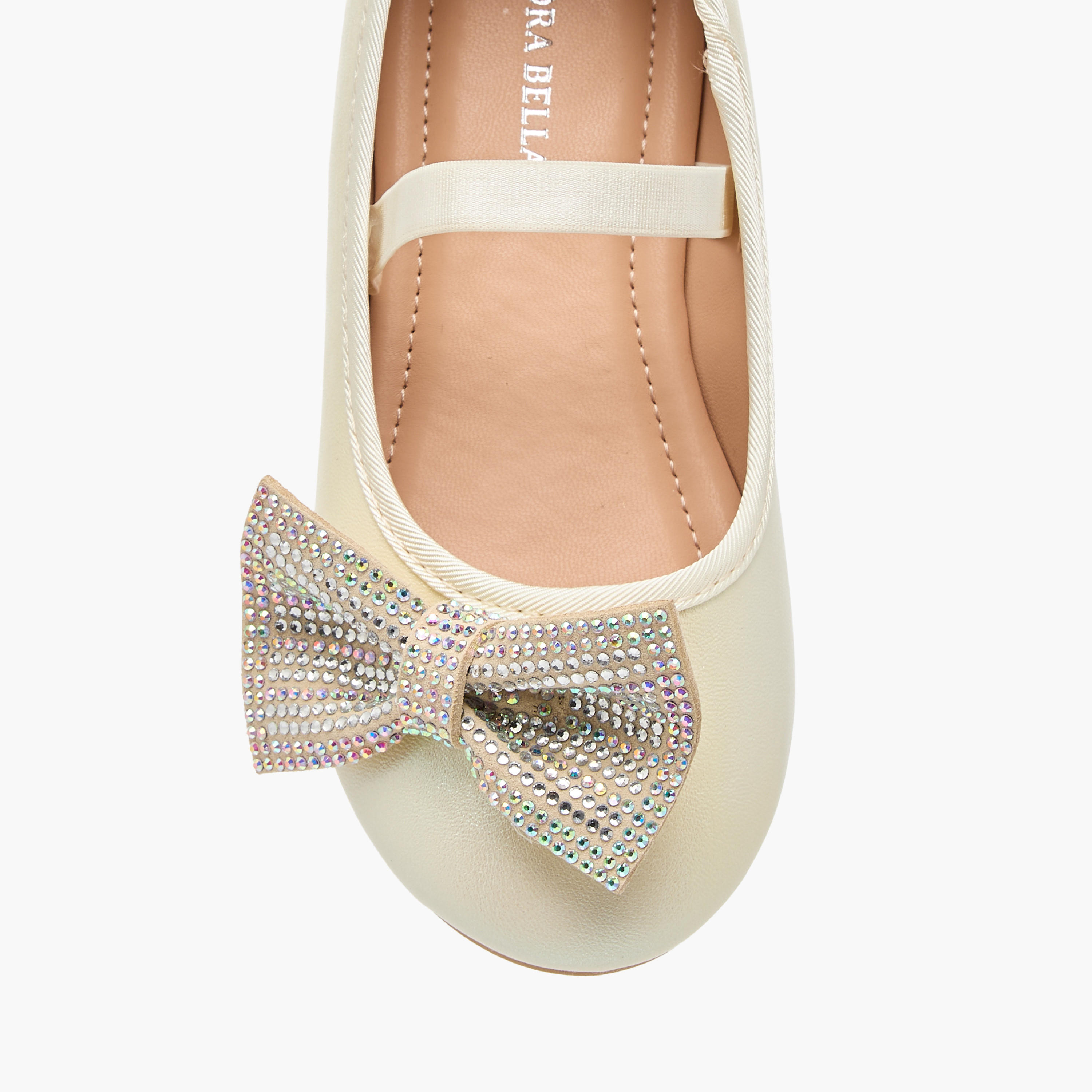 Flora Bella Bow Embellished Ballerina Shoes with Elasticated Strap-girls-shoes-ballerinas-image-4
