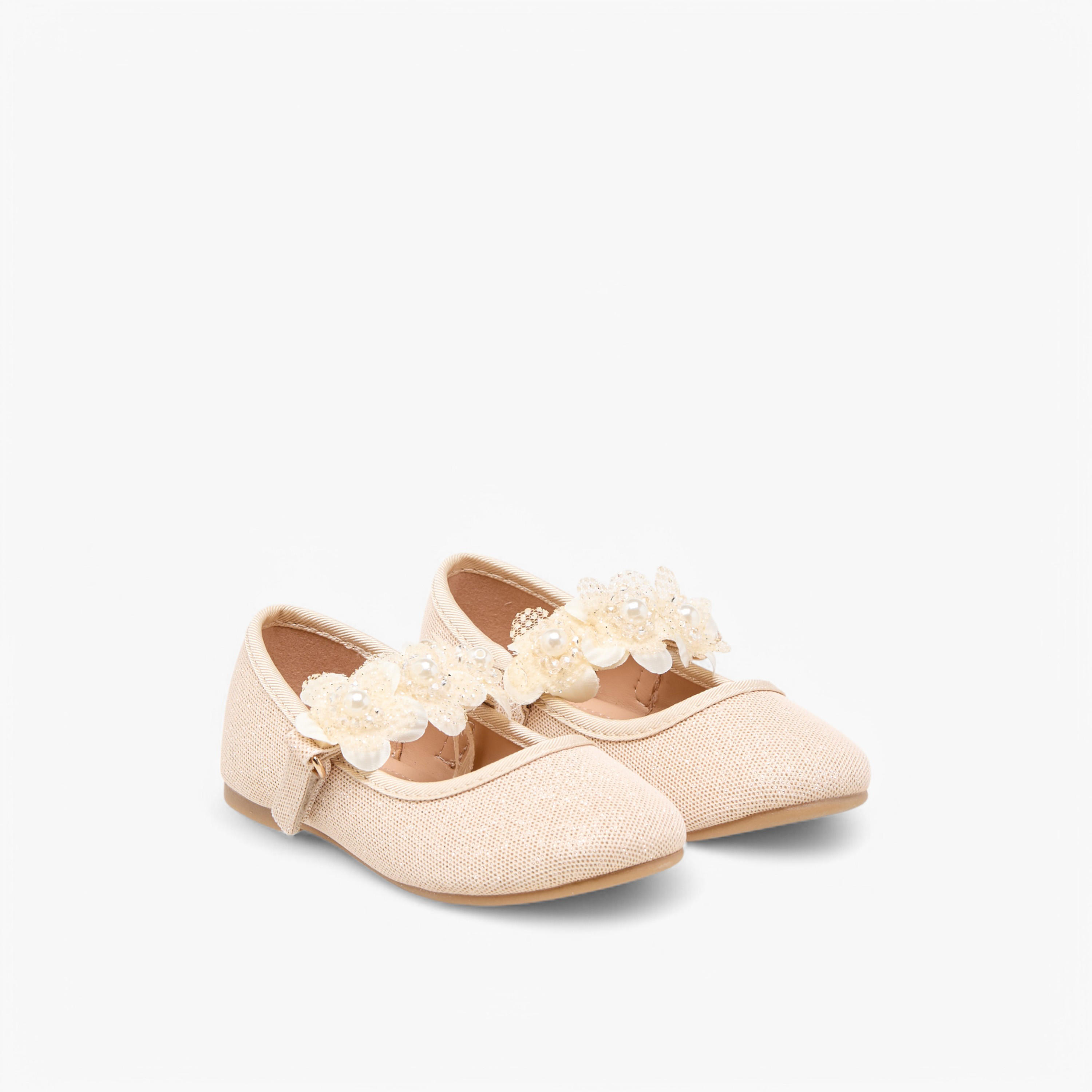 Flora Bella Floral Applique Ballerina Shoes with Hook and Loop Closure-girls-shoes-ballerinas-image-1