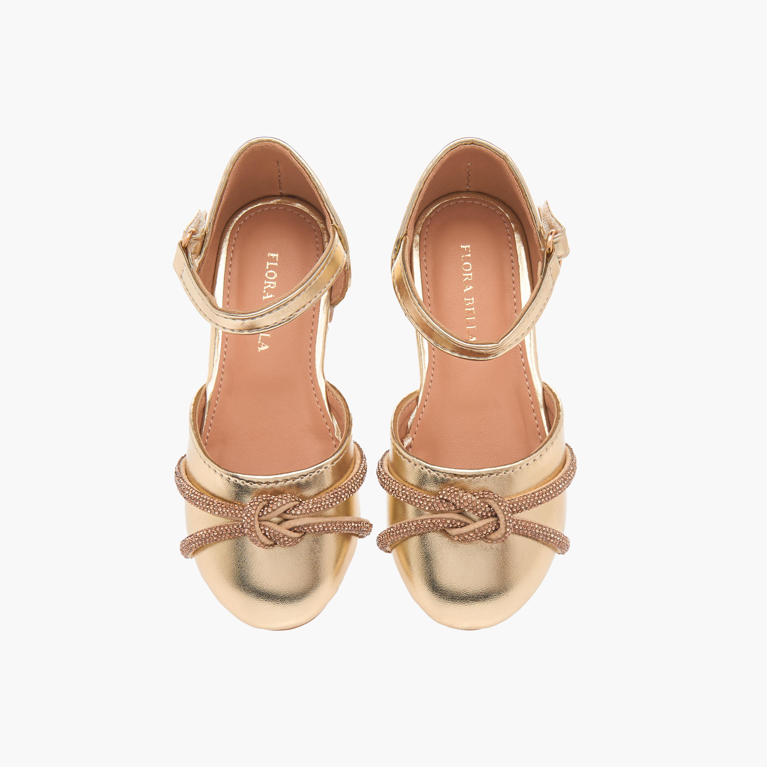 Flora Bella Embellished Ballerina Shoes with Hook and Loop Closure-girls-shoes-ballerinas-image-1