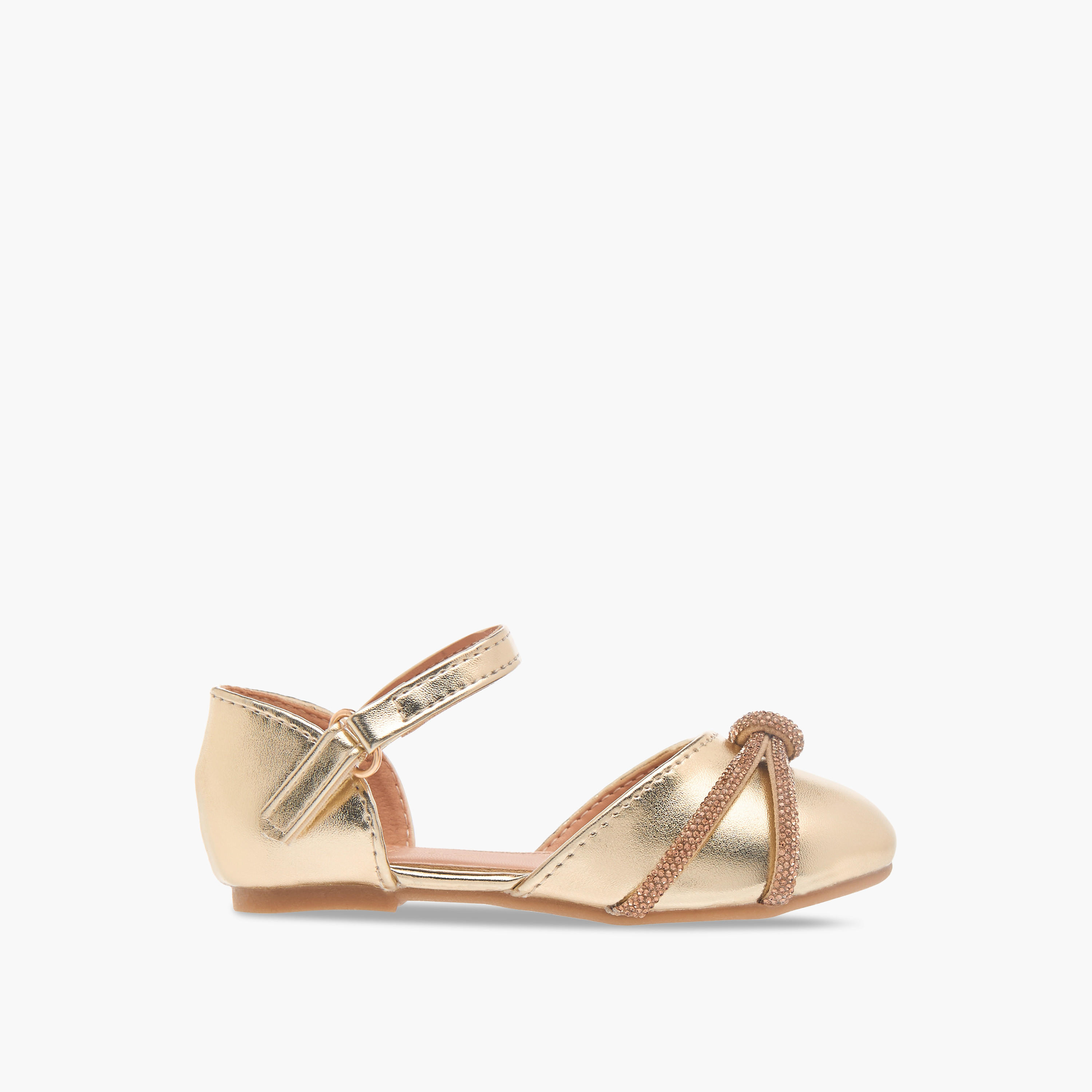 Flora Bella Embellished Ballerina Shoes with Hook and Loop Closure-girls-shoes-ballerinas-image-2