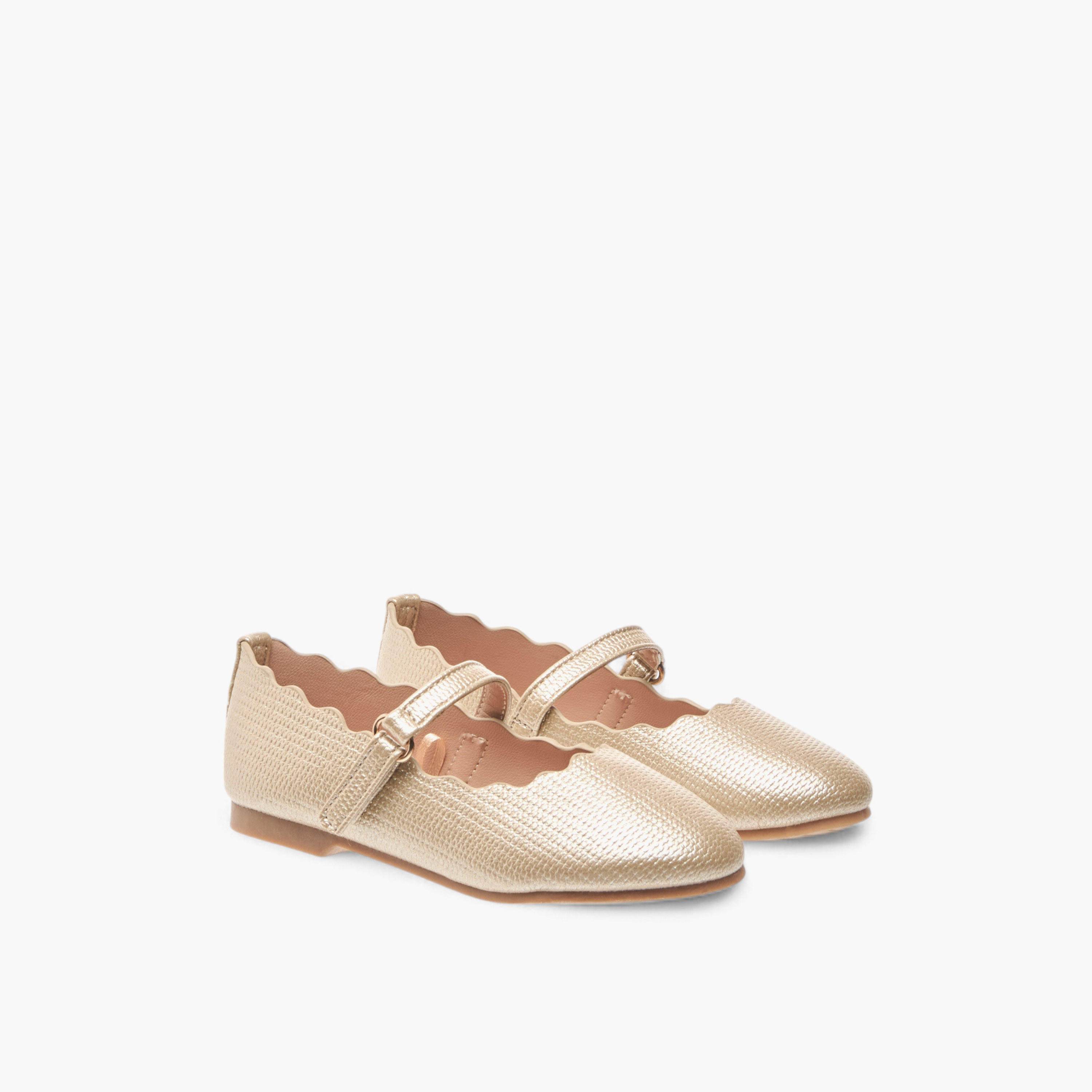 Juniors Scallop Detail Ballerina Shoes with Hook and Loop Closure-girls-shoes-maryjanes-image-1