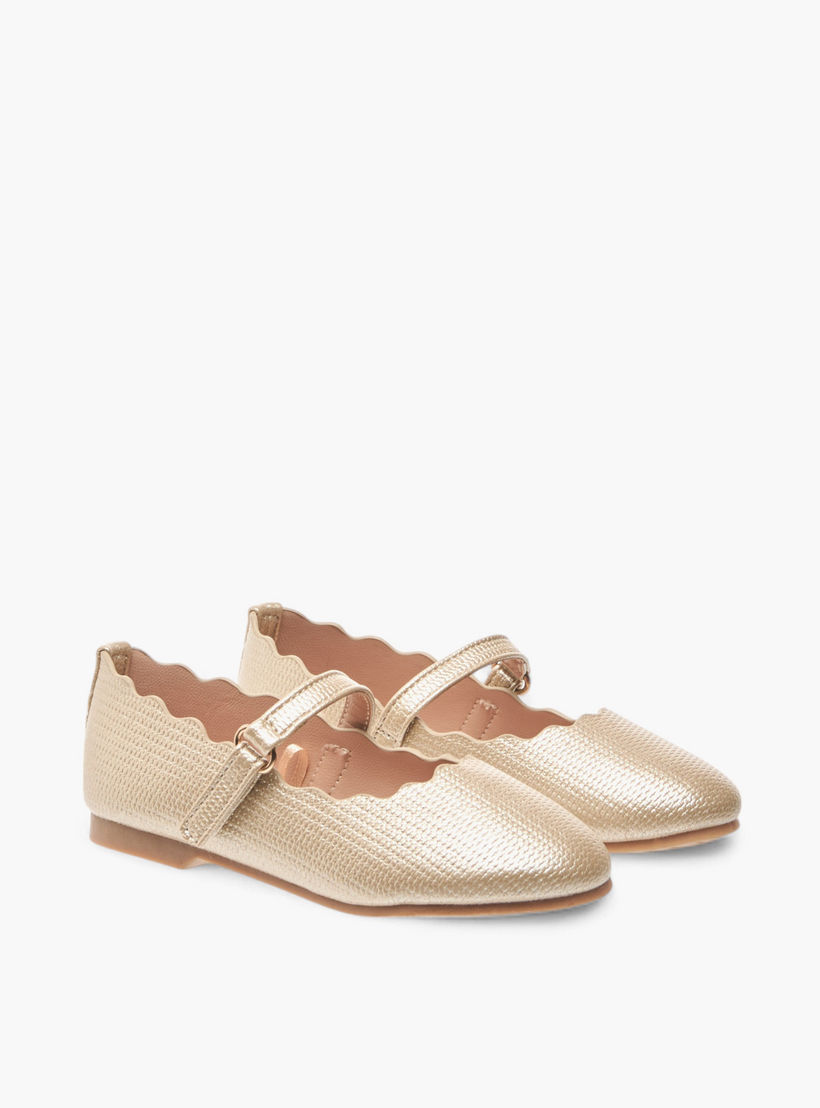 Juniors Scallop Detail Ballerina Shoes with Hook and Loop Closure-girls-shoes-maryjanes-image-1