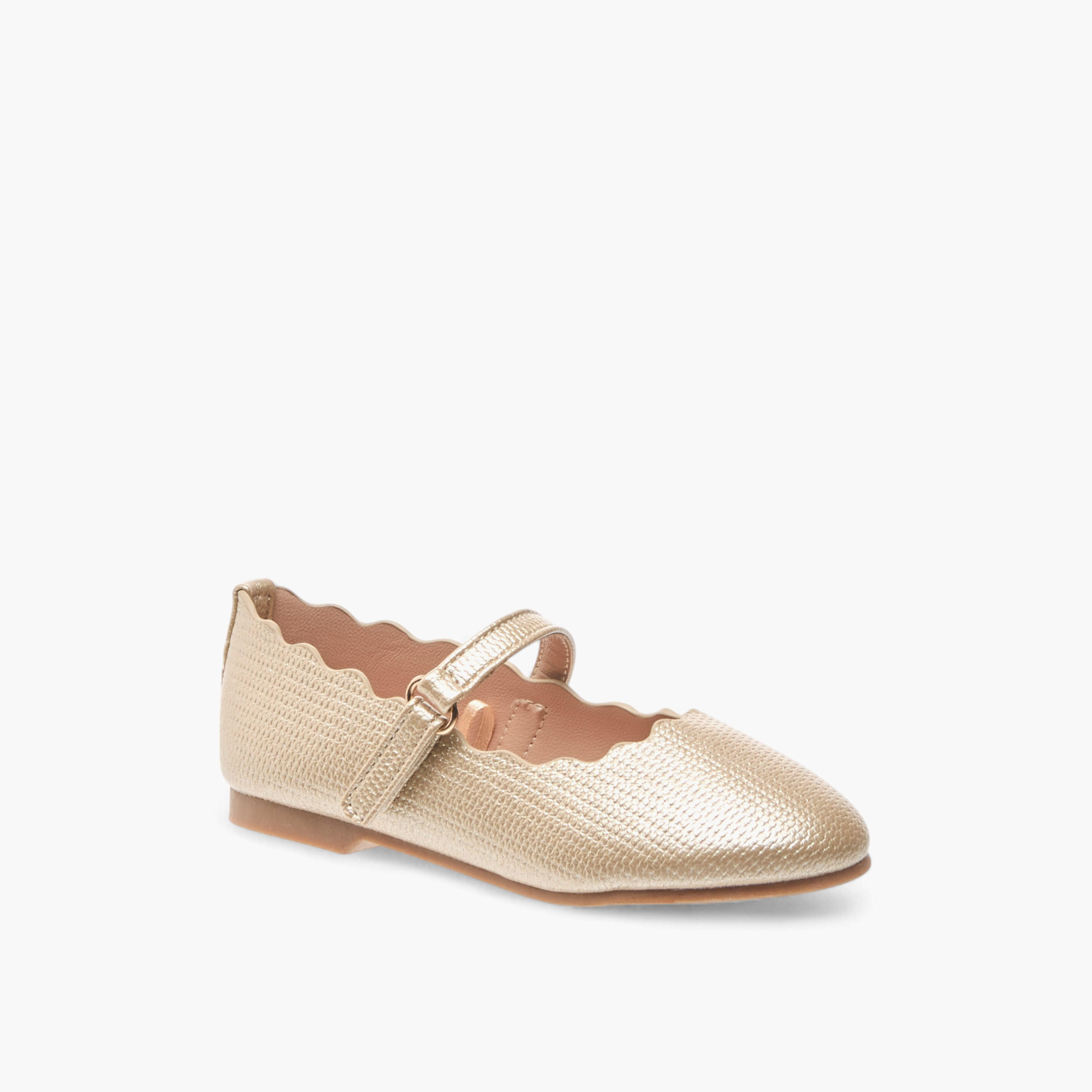 Juniors Scallop Detail Ballerina Shoes with Hook and Loop Closure-girls-shoes-maryjanes-image-2