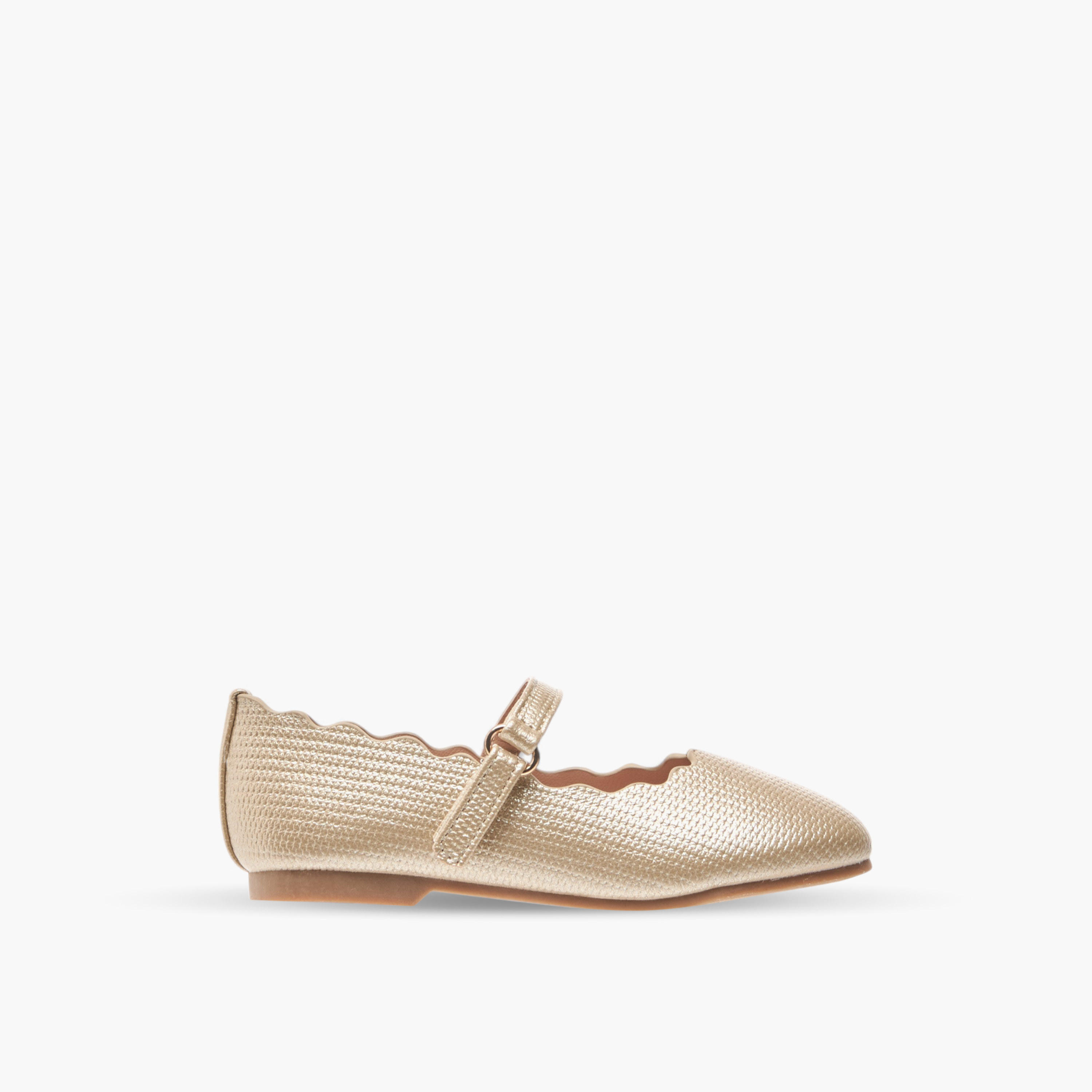Juniors Scallop Detail Ballerina Shoes with Hook and Loop Closure-girls-shoes-maryjanes-image-3
