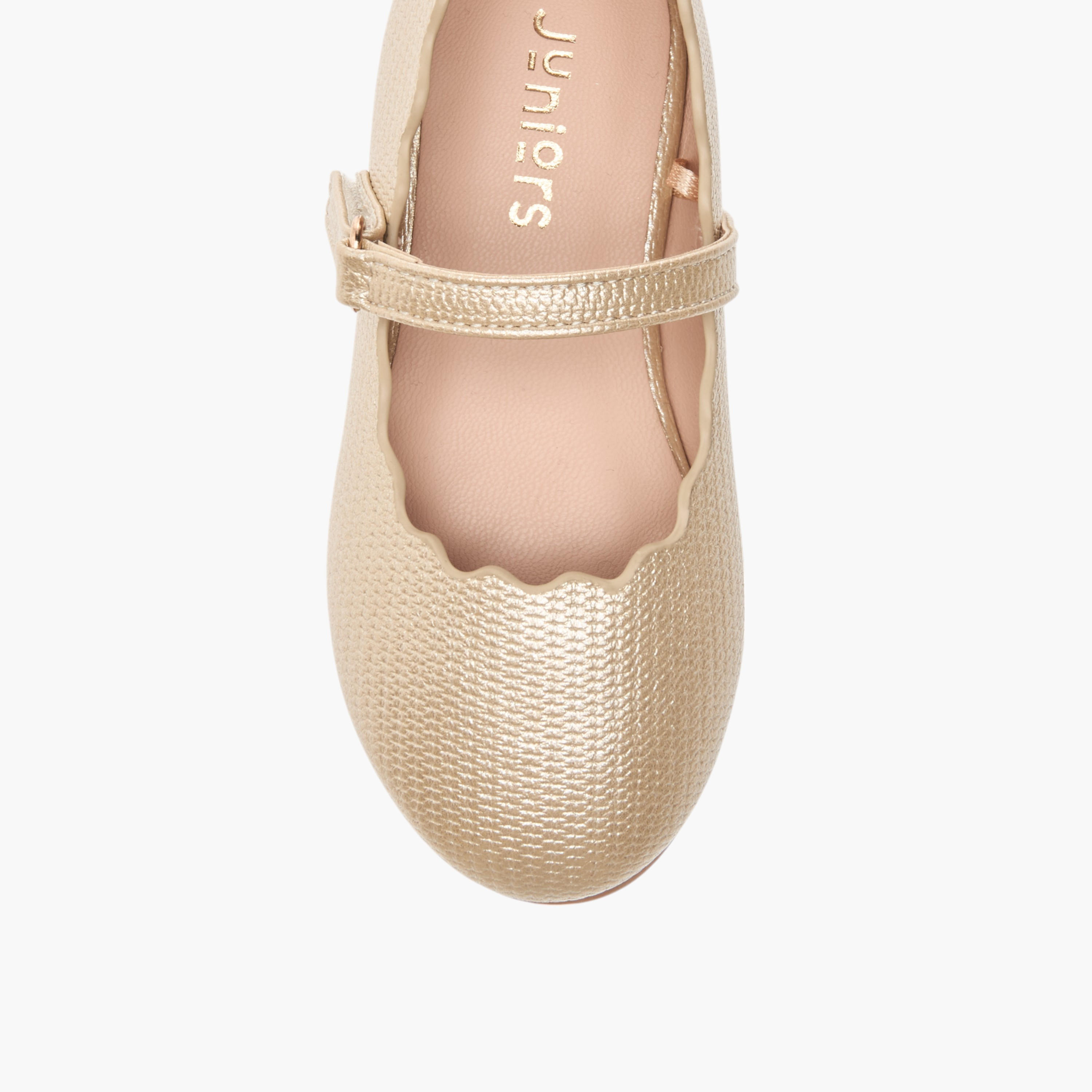 Juniors Scallop Detail Ballerina Shoes with Hook and Loop Closure-girls-shoes-maryjanes-image-4