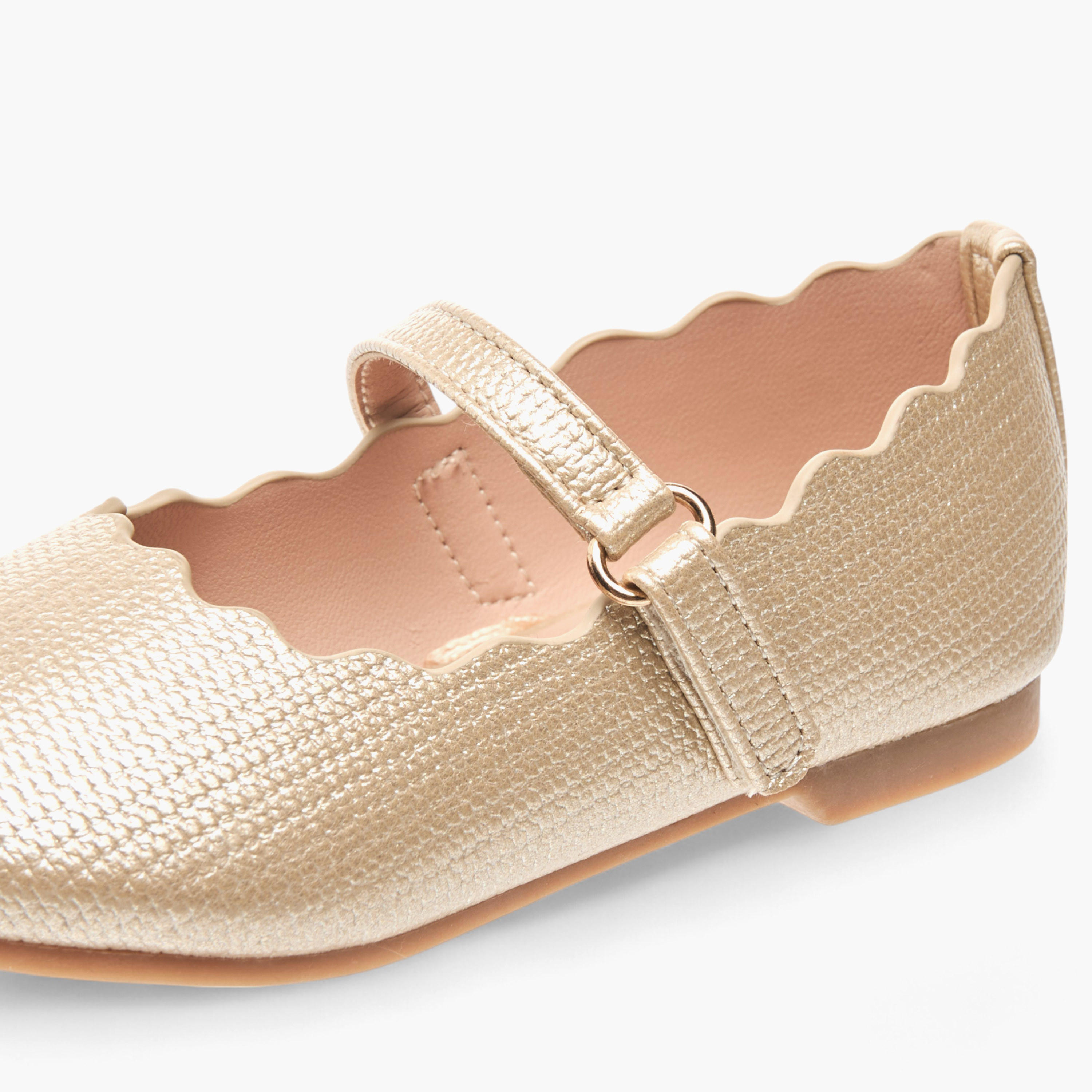 Juniors Scallop Detail Ballerina Shoes with Hook and Loop Closure-girls-shoes-maryjanes-image-5