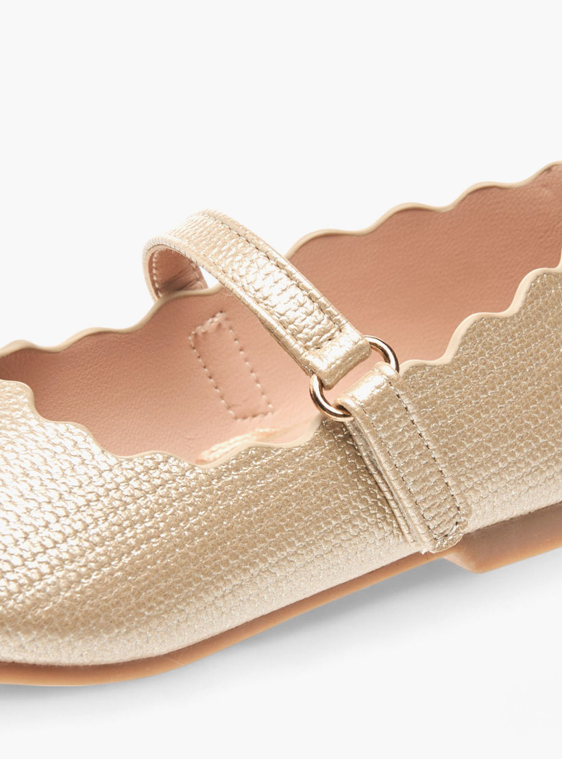 Juniors Scallop Detail Ballerina Shoes with Hook and Loop Closure-girls-shoes-maryjanes-image-5
