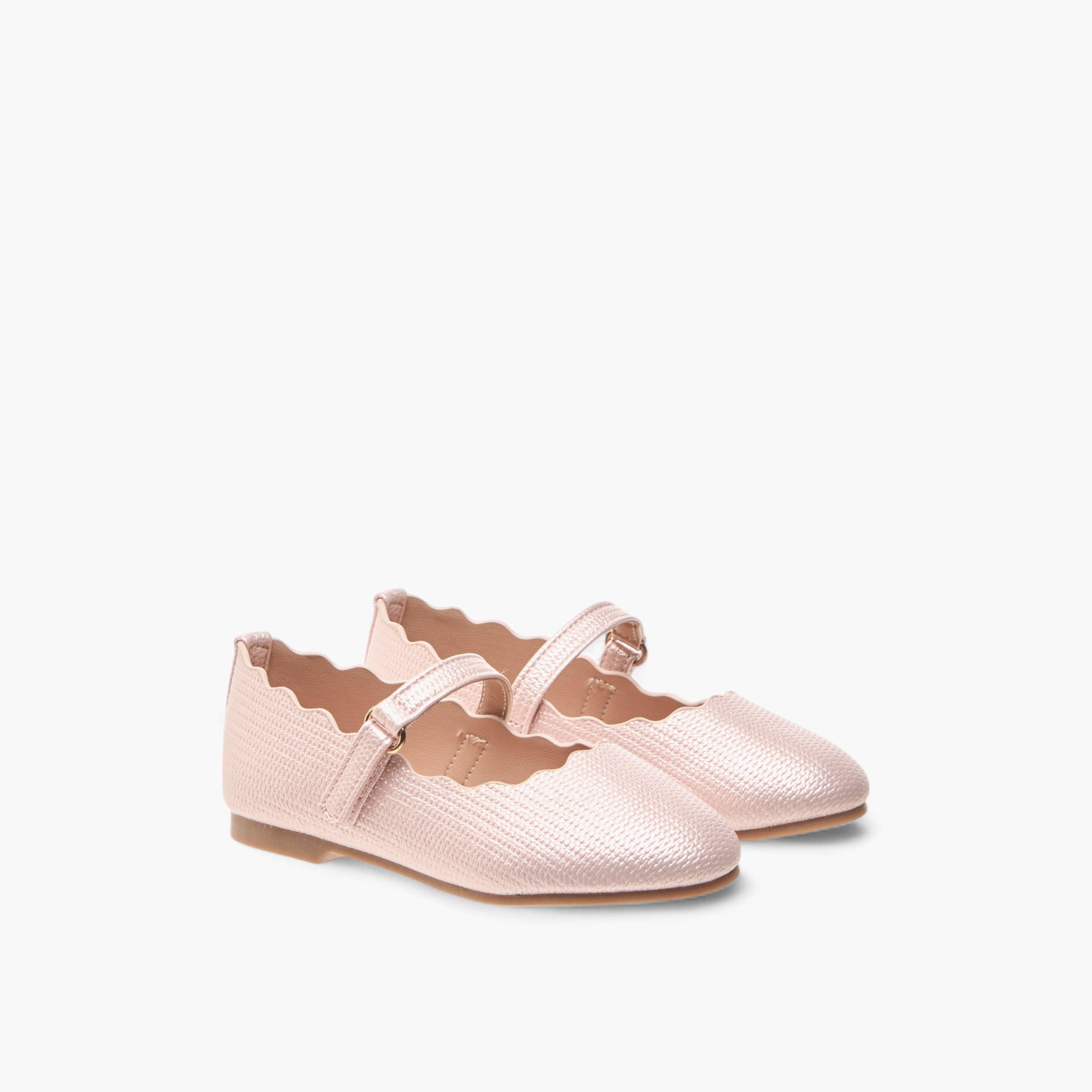 Juniors Scallop Detail Ballerina Shoes with Hook and Loop Closure-girls-shoes-maryjanes-image-1