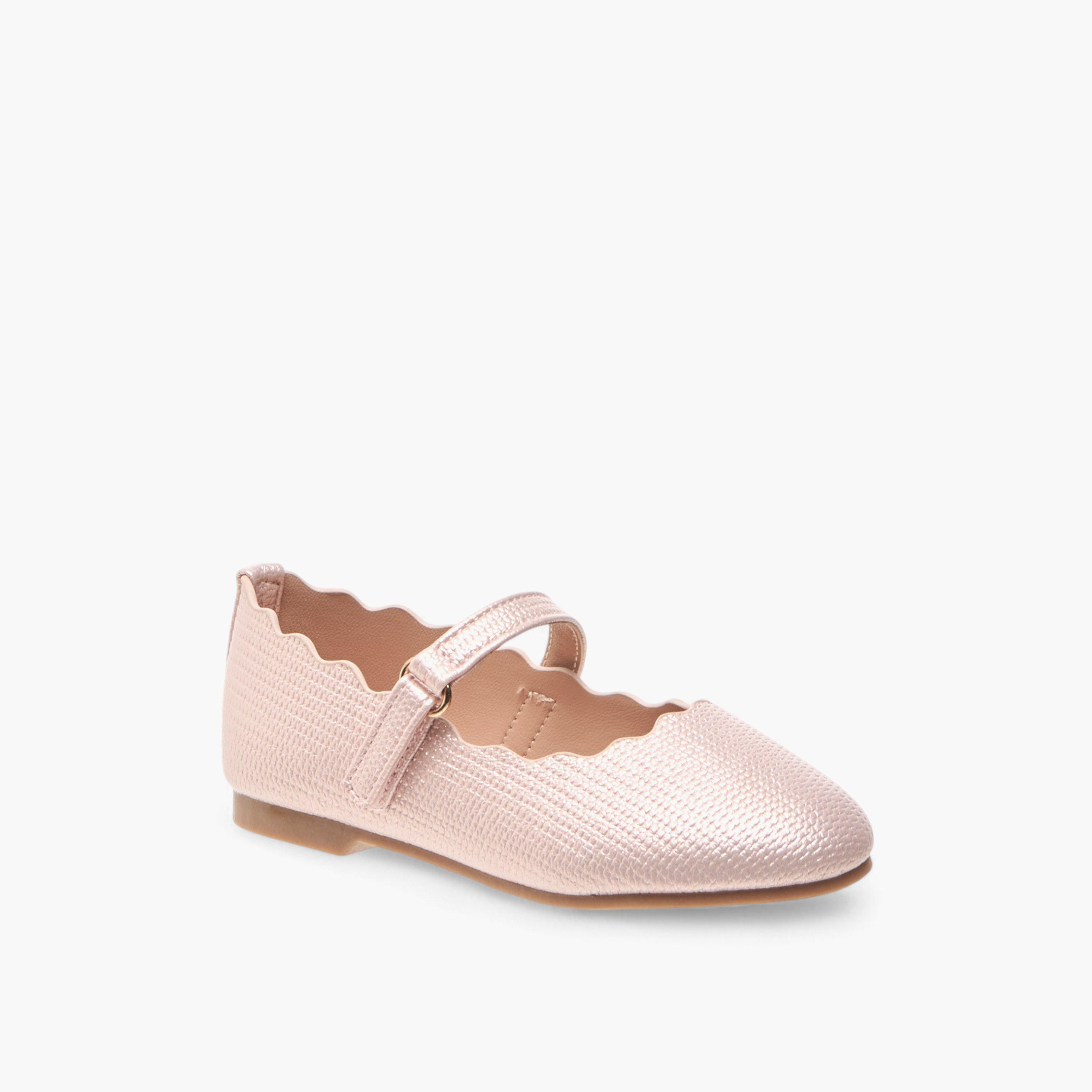 Juniors Scallop Detail Ballerina Shoes with Hook and Loop Closure-girls-shoes-maryjanes-image-2