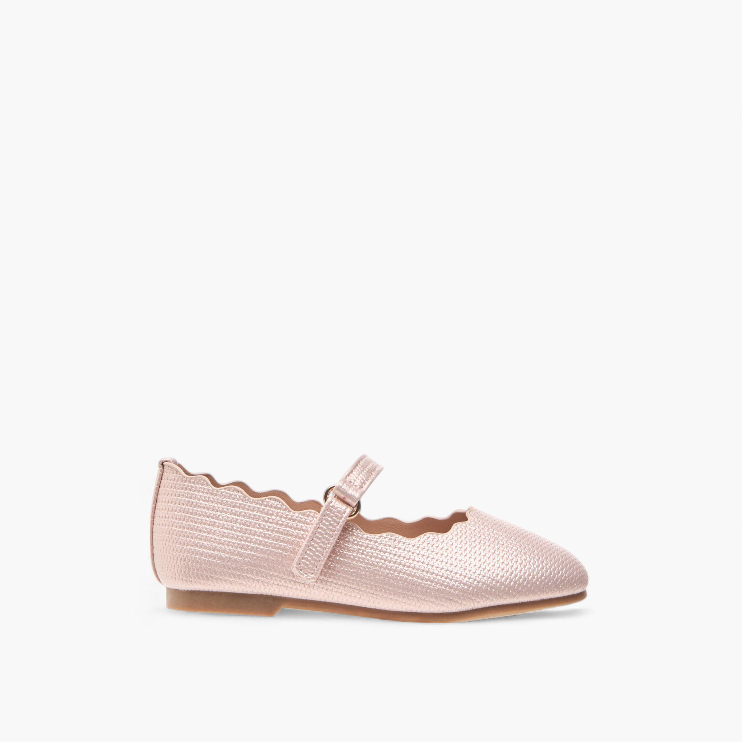 Juniors Scallop Detail Ballerina Shoes with Hook and Loop Closure-girls-shoes-maryjanes-image-3