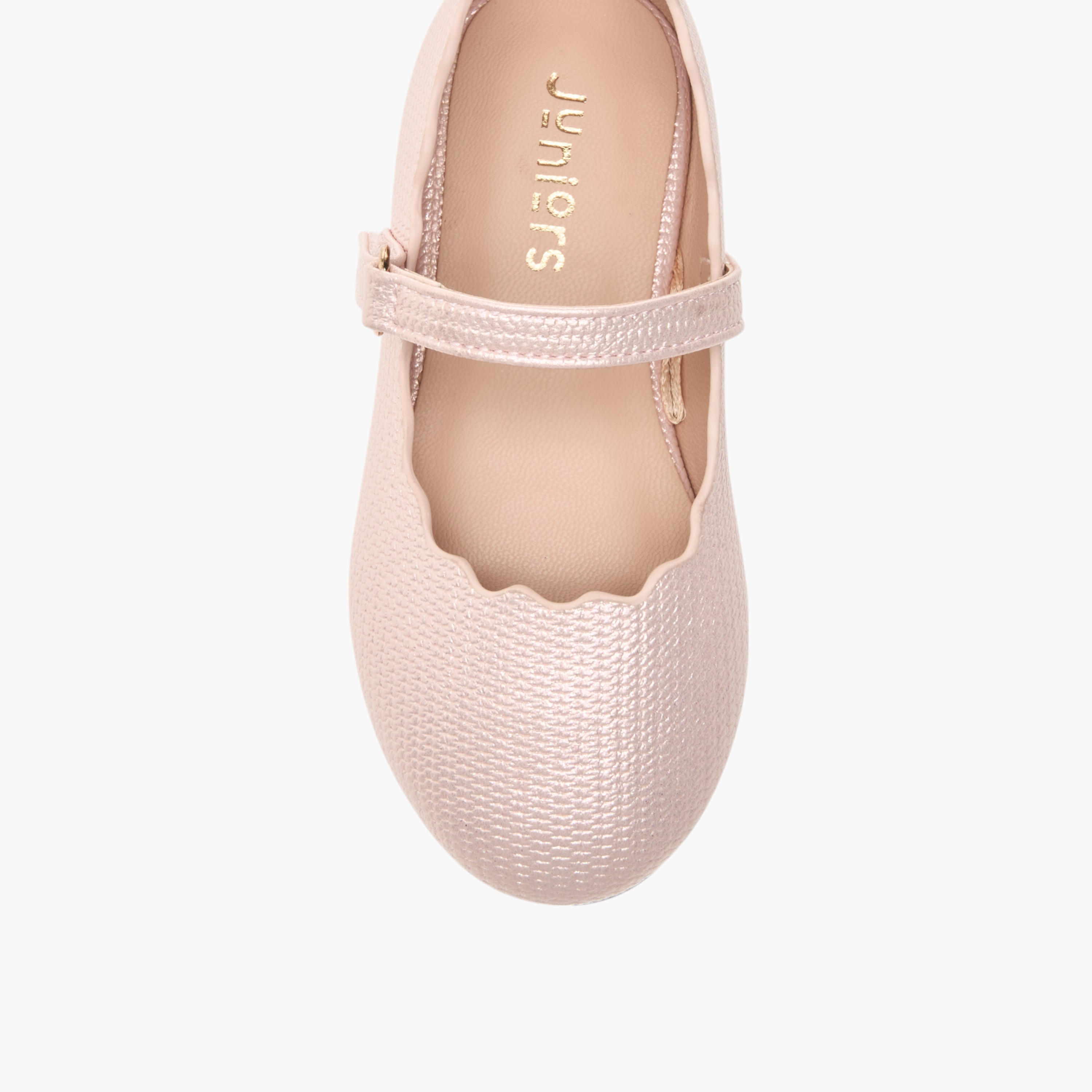 Juniors Scallop Detail Ballerina Shoes with Hook and Loop Closure-girls-shoes-maryjanes-image-4