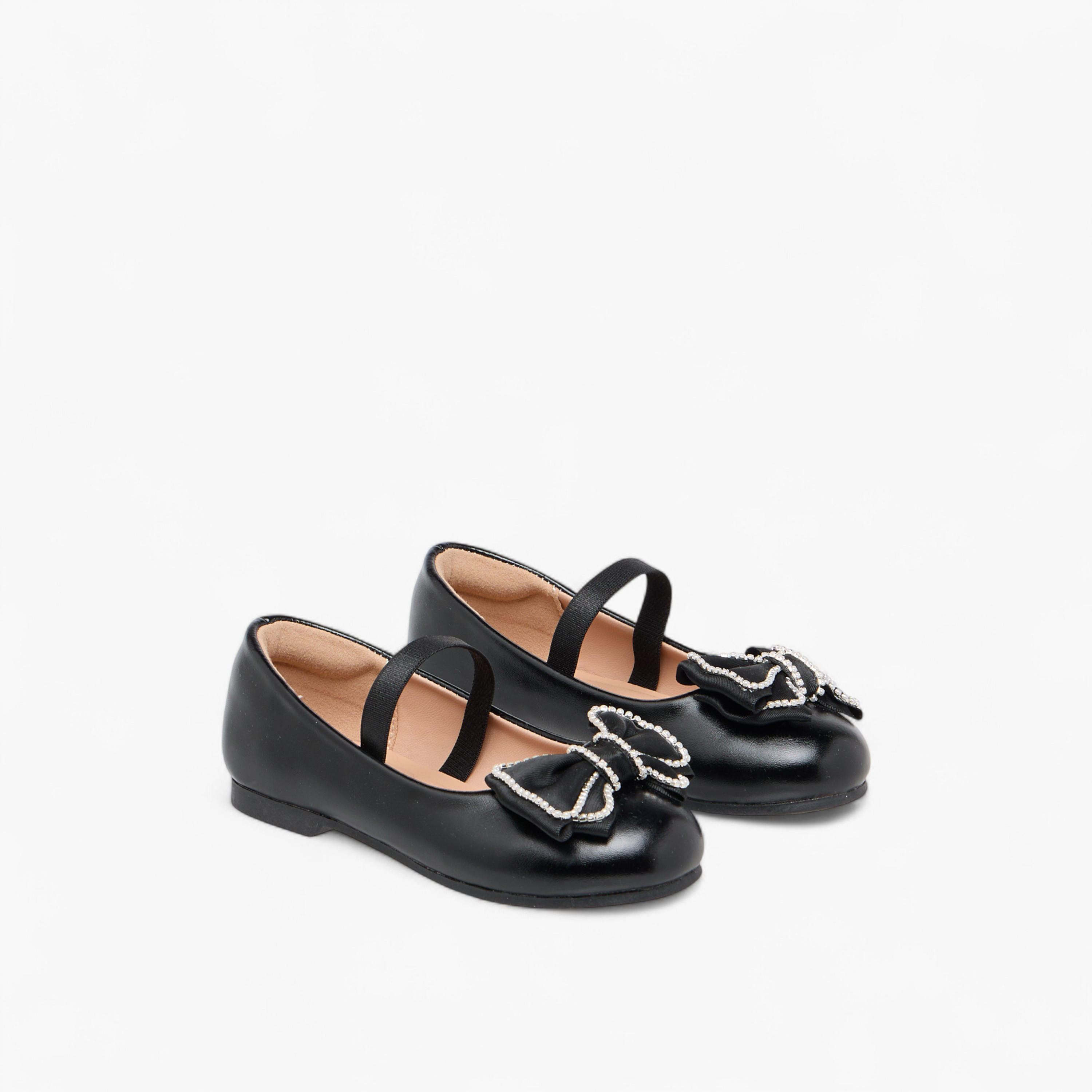 Juniors Bow Accent Ballerina Shoes with Elasticated Strap-girls-shoes-ballerinas-image-1
