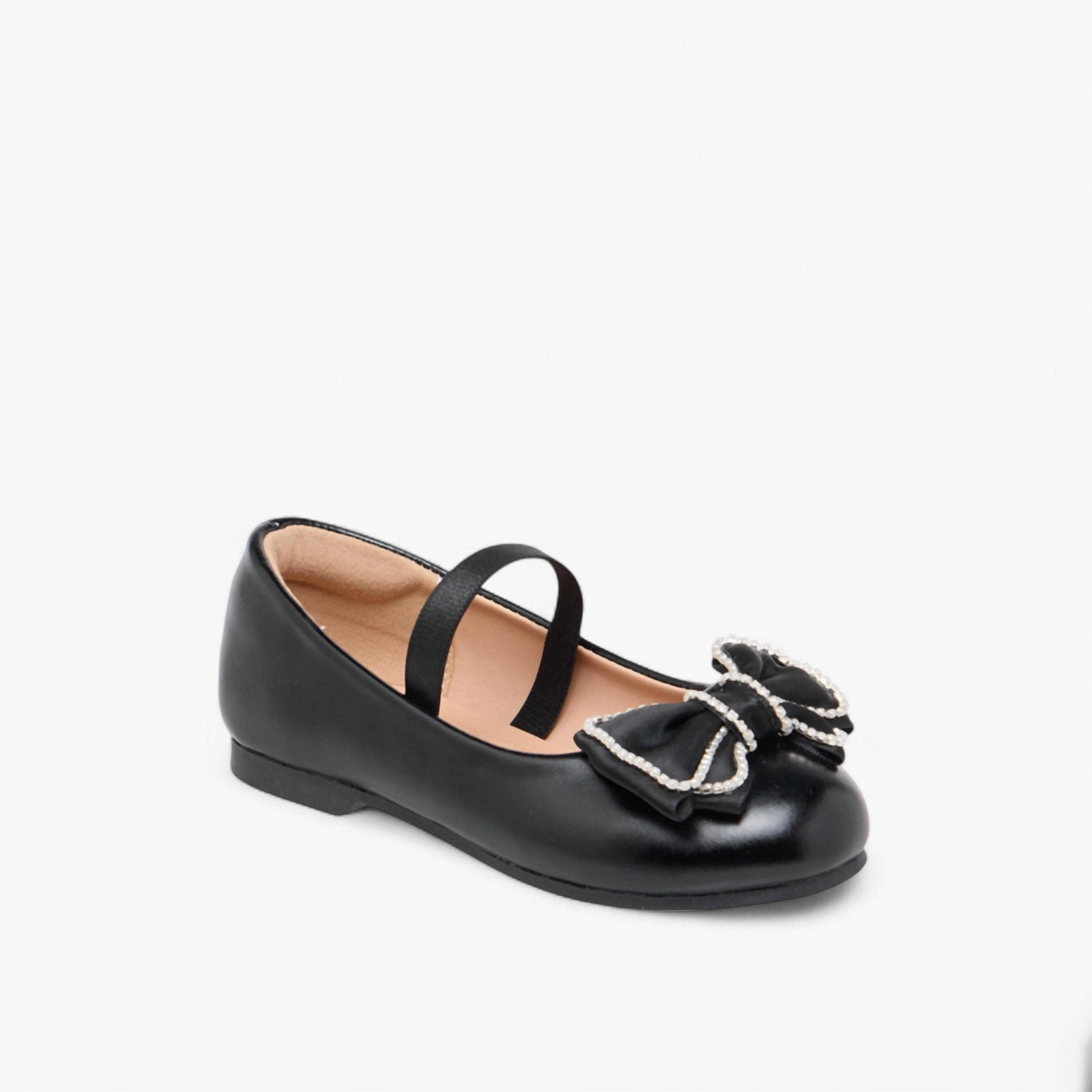 Juniors Bow Accent Ballerina Shoes with Elasticated Strap-girls-shoes-ballerinas-image-2