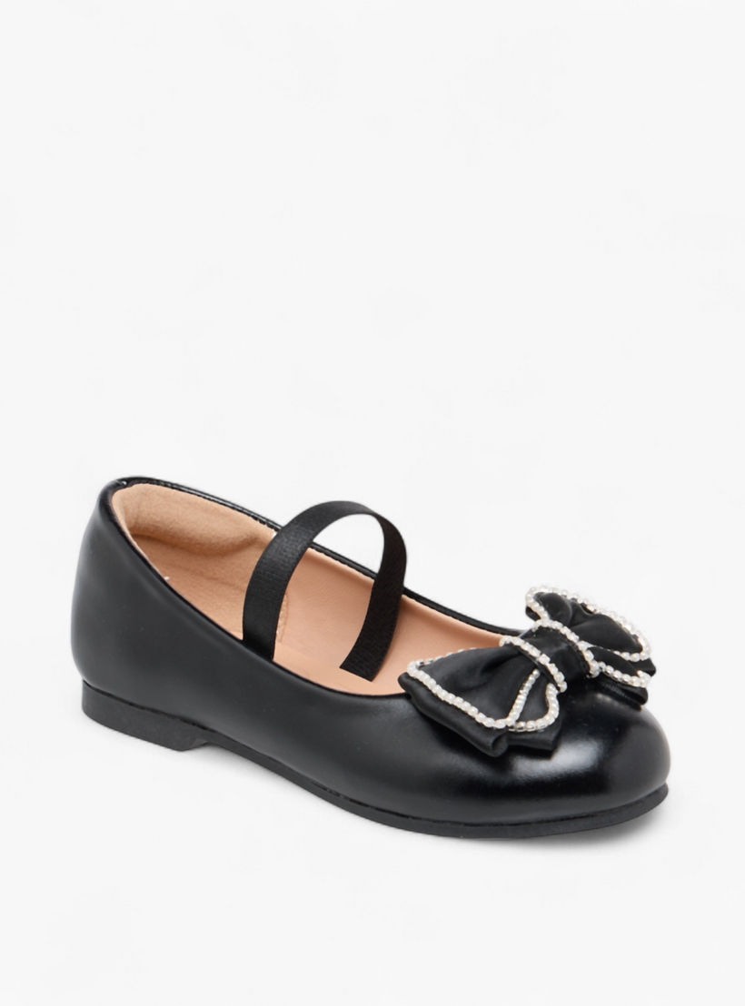 Juniors Bow Accent Ballerina Shoes with Elasticated Strap-girls-shoes-ballerinas-image-2
