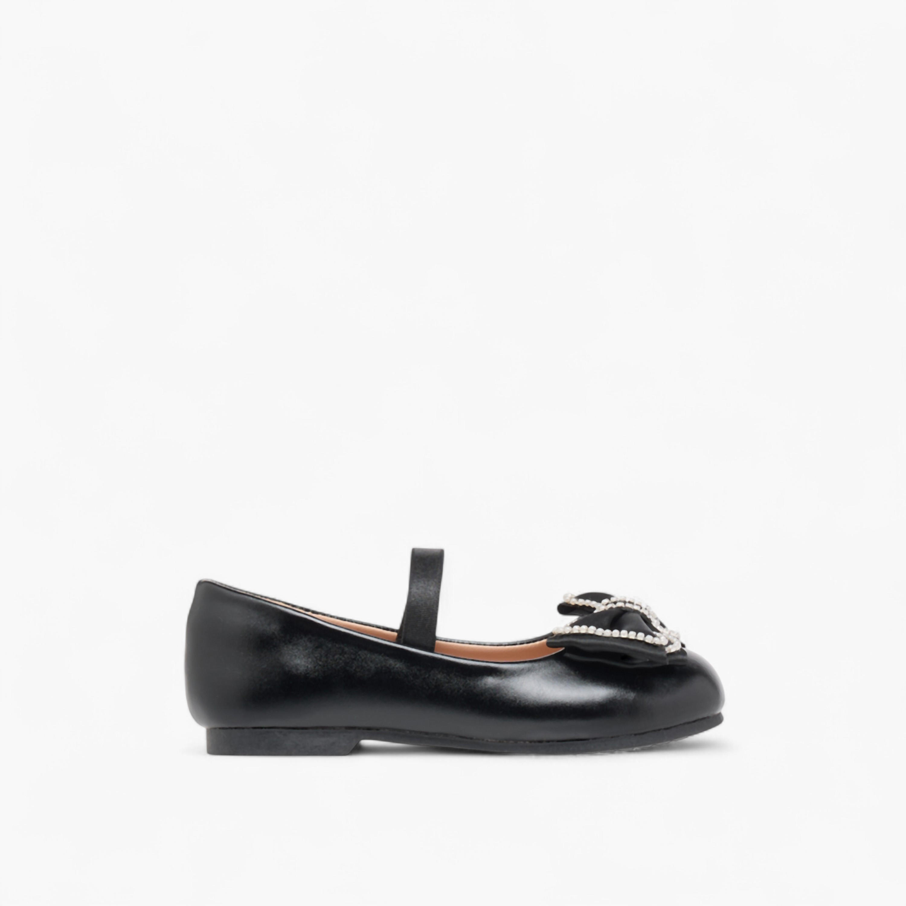 Juniors Bow Accent Ballerina Shoes with Elasticated Strap-girls-shoes-ballerinas-image-3
