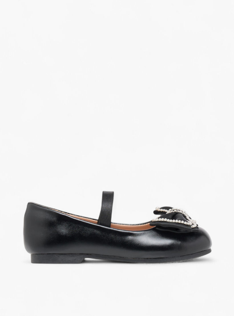 Juniors Bow Accent Ballerina Shoes with Elasticated Strap-girls-shoes-ballerinas-image-3