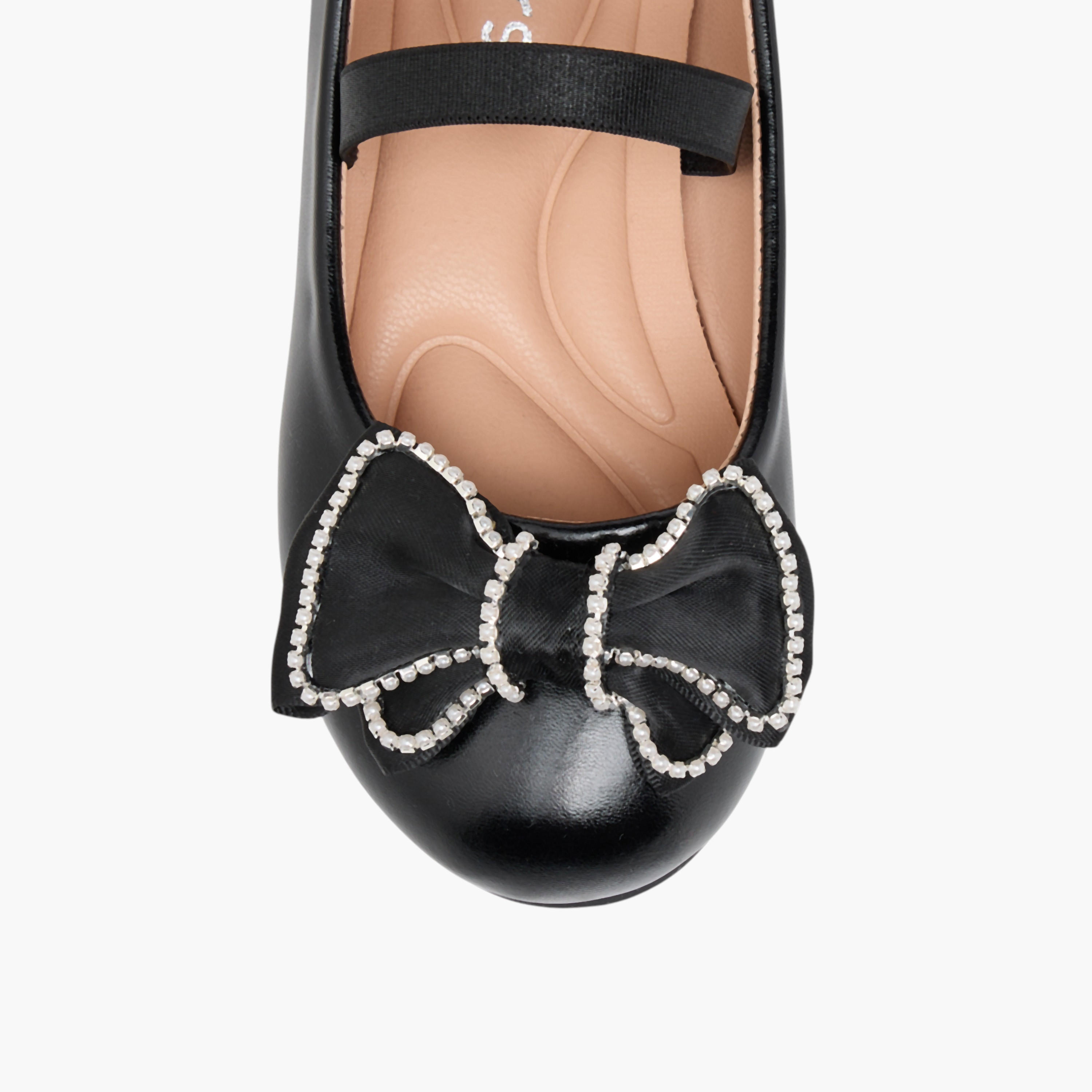 Juniors Bow Accent Ballerina Shoes with Elasticated Strap-girls-shoes-ballerinas-image-4