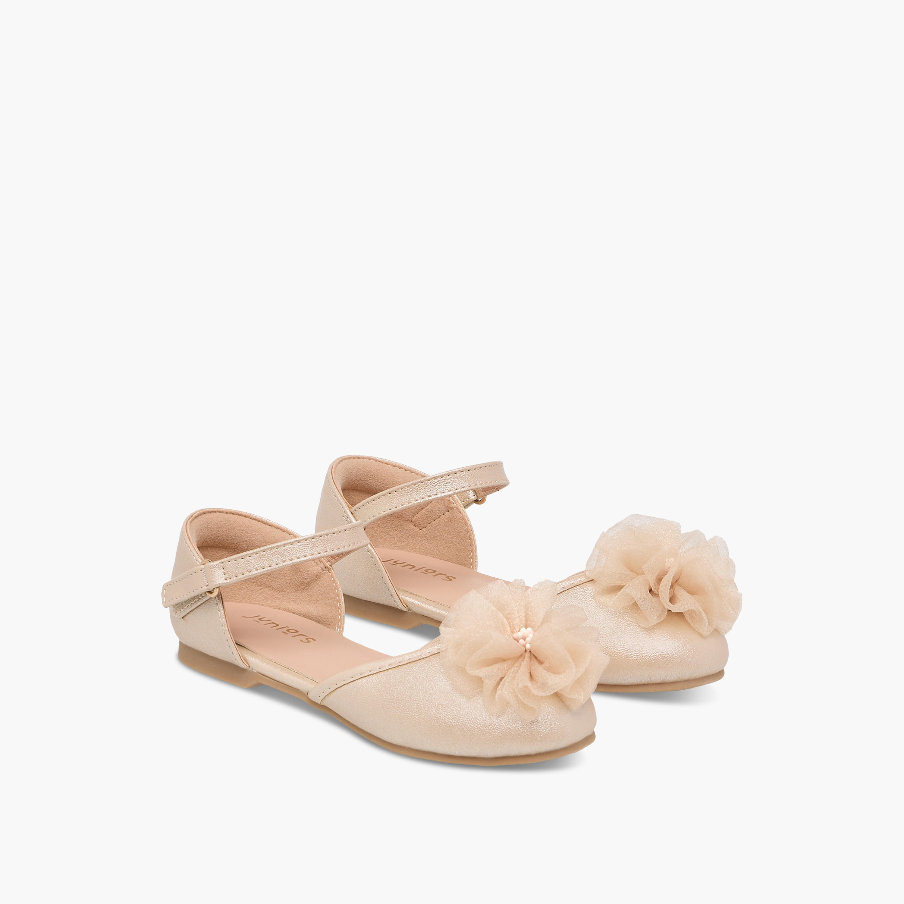 Juniors Floral Accent Ballerina Shoes with Hook and Loop Closure-girls-shoes-ballerinas-image-1
