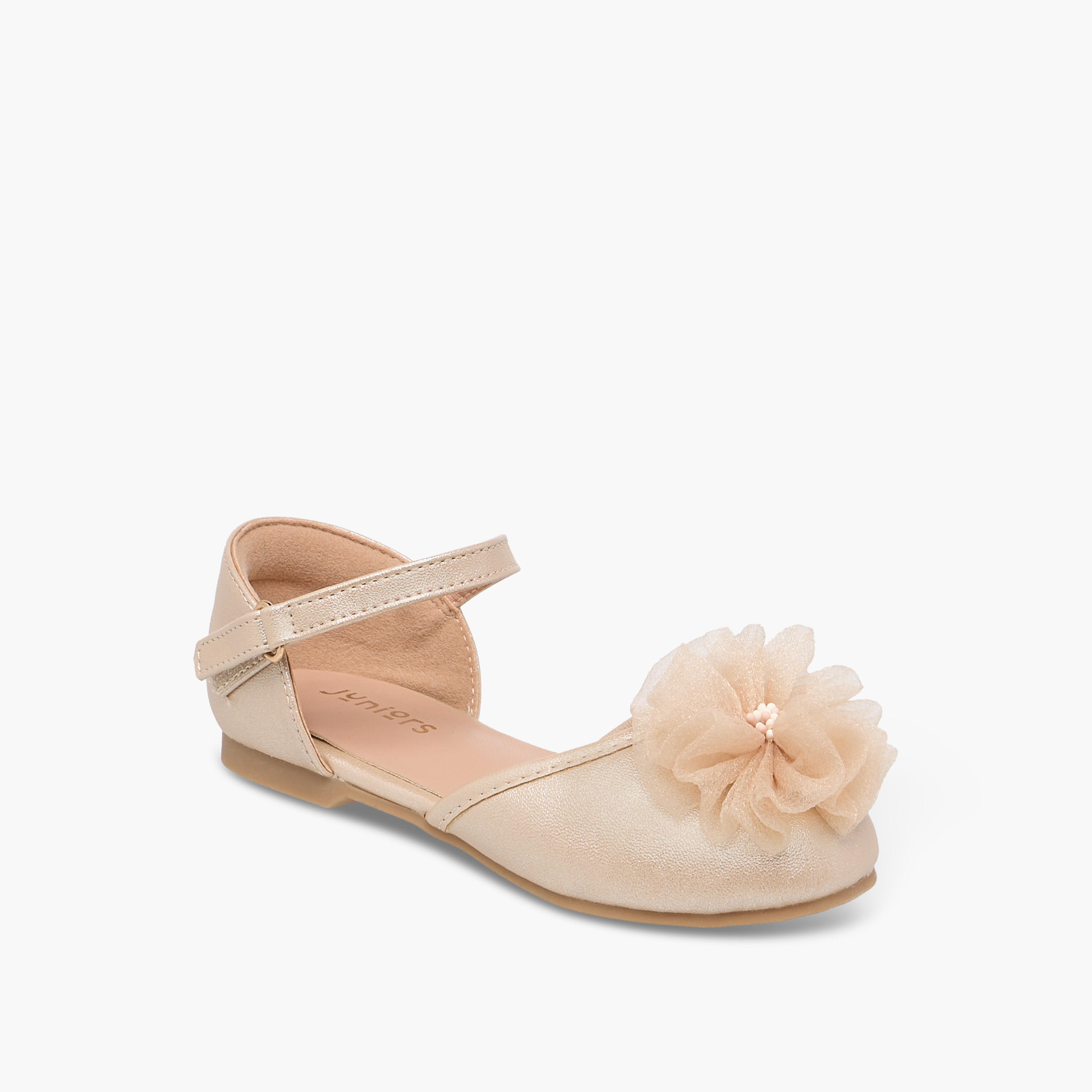 Juniors Floral Accent Ballerina Shoes with Hook and Loop Closure-girls-shoes-ballerinas-image-2