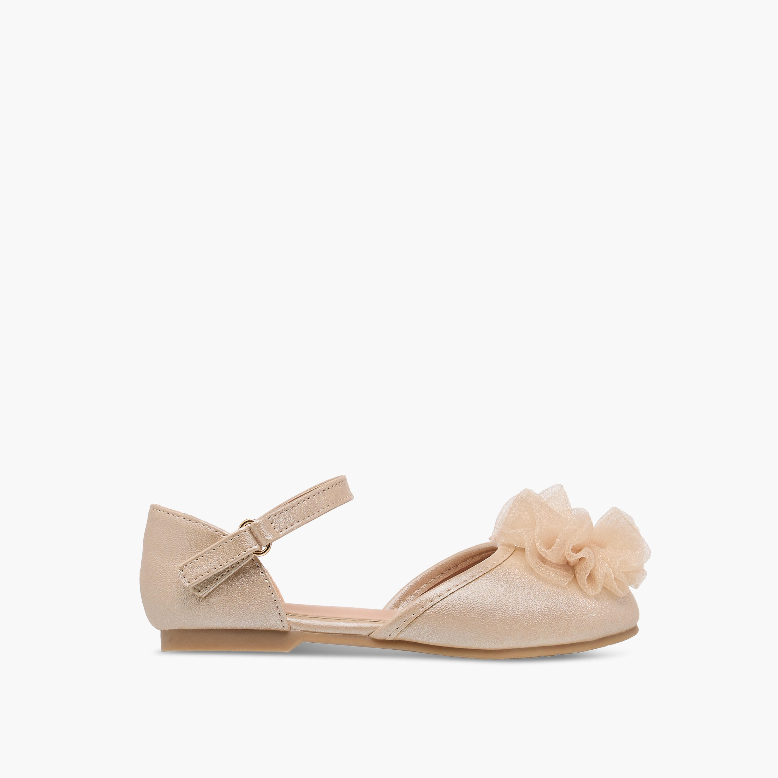 Juniors Floral Accent Ballerina Shoes with Hook and Loop Closure-girls-shoes-ballerinas-image-3