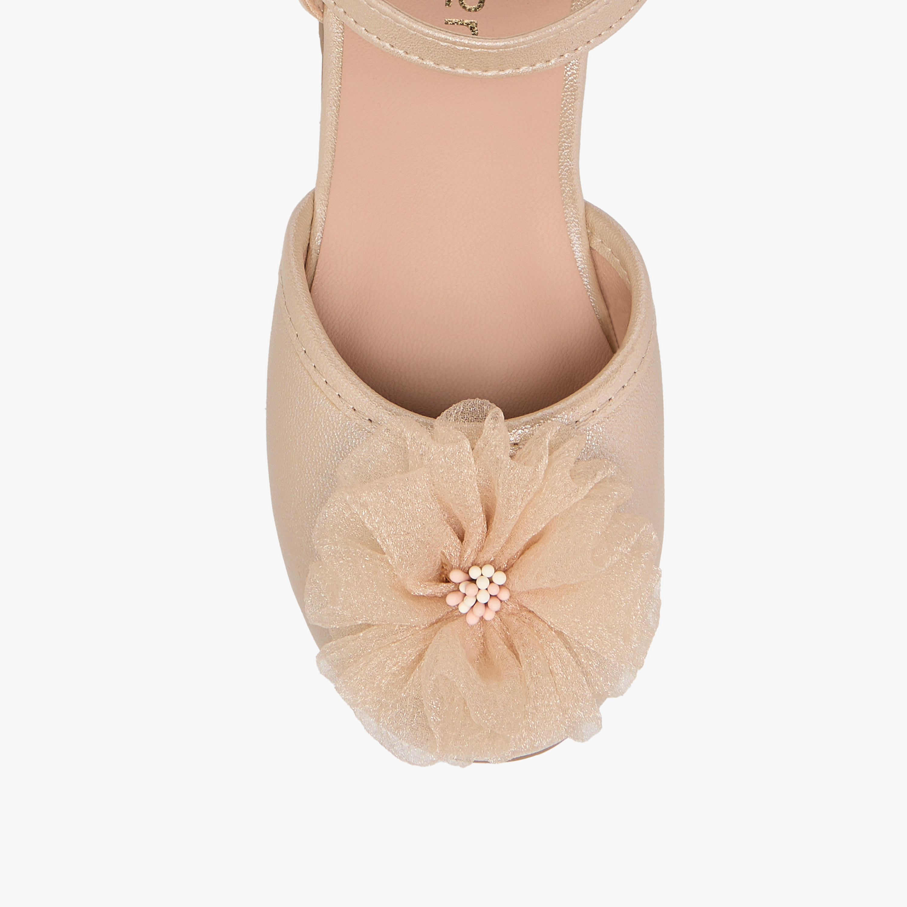 Juniors Floral Accent Ballerina Shoes with Hook and Loop Closure-girls-shoes-ballerinas-image-4