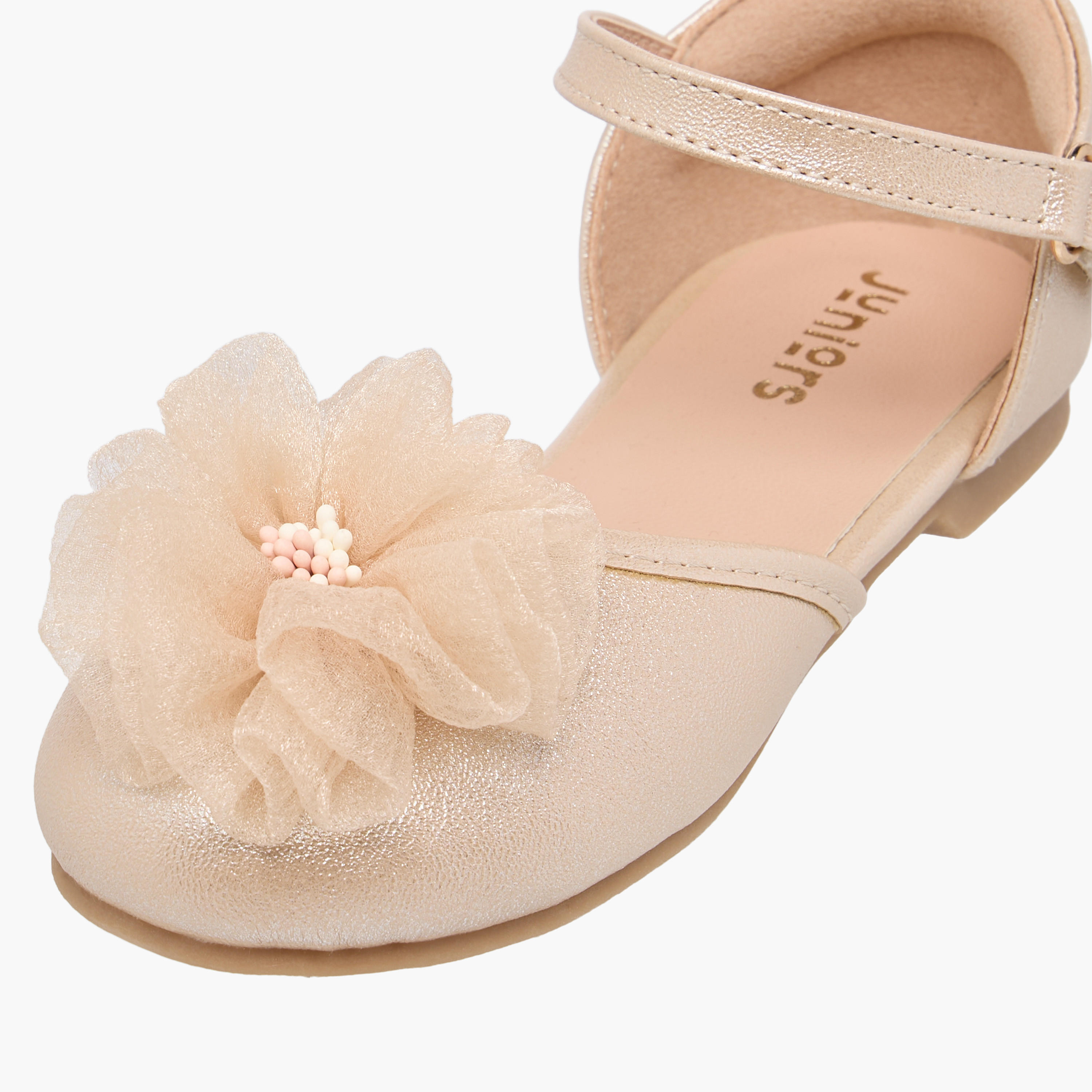 Juniors Floral Accent Ballerina Shoes with Hook and Loop Closure-girls-shoes-ballerinas-image-6