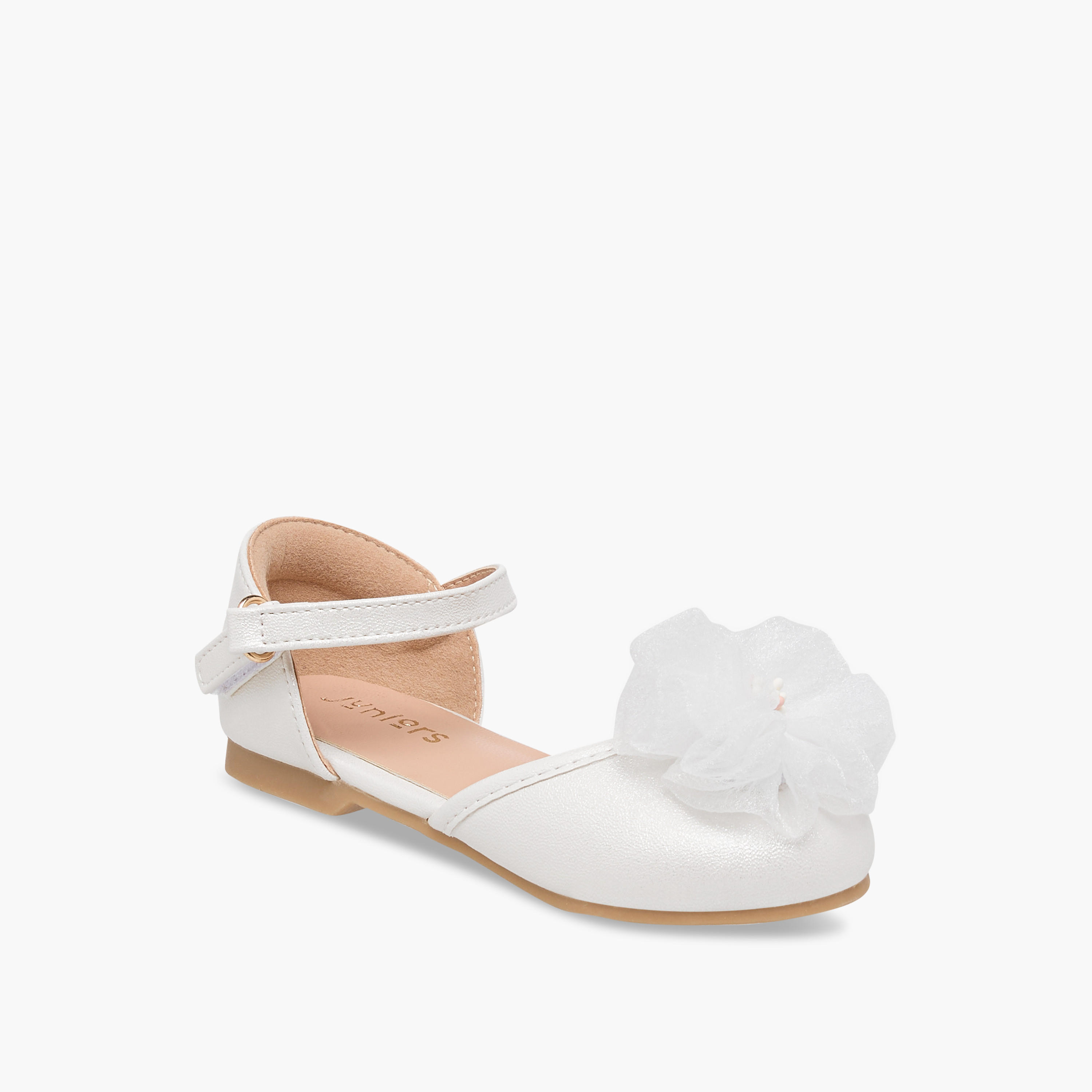 Juniors Floral Accent Ballerina Shoes with Hook and Loop Closure-girls-shoes-ballerinas-image-2