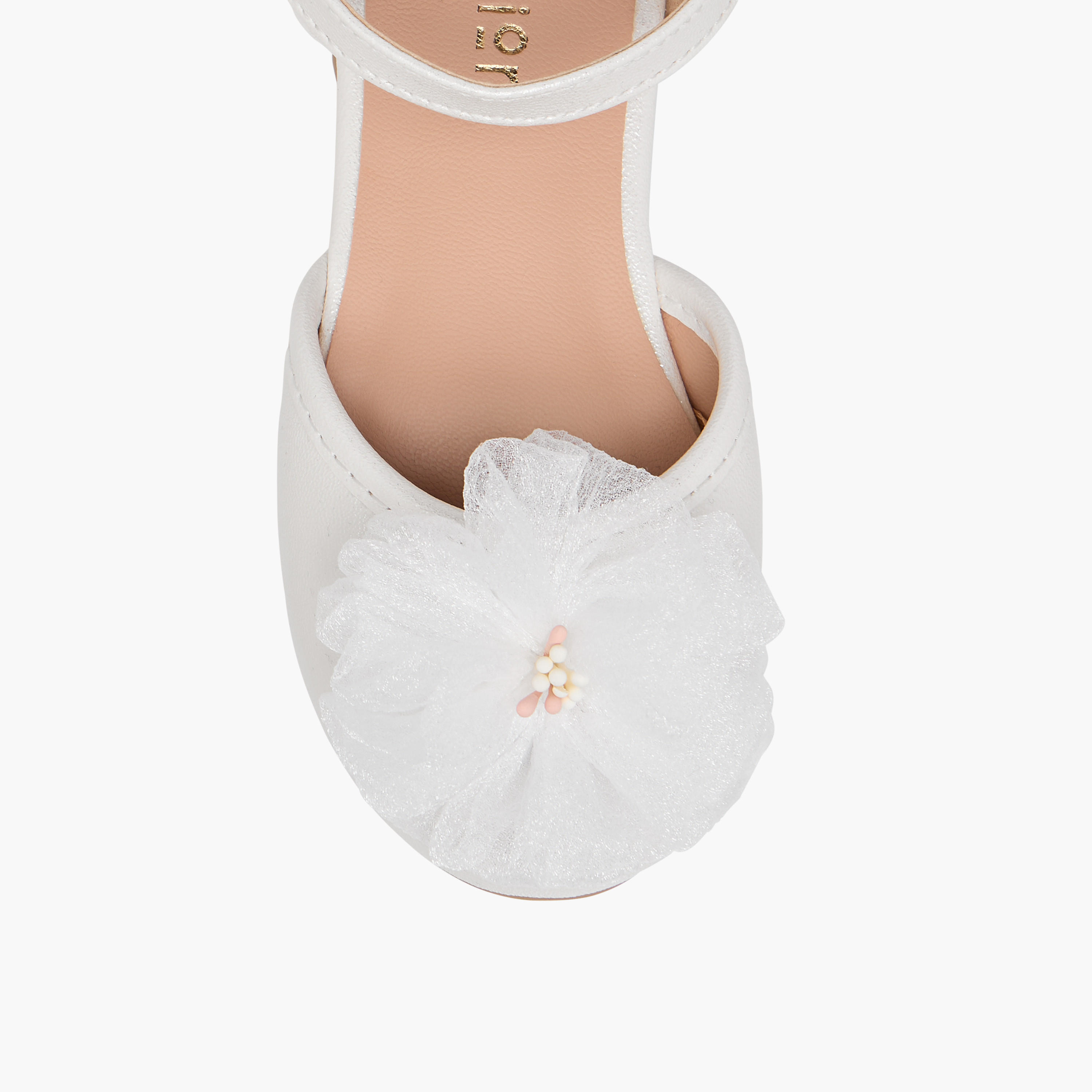 Juniors Floral Accent Ballerina Shoes with Hook and Loop Closure-girls-shoes-ballerinas-image-4