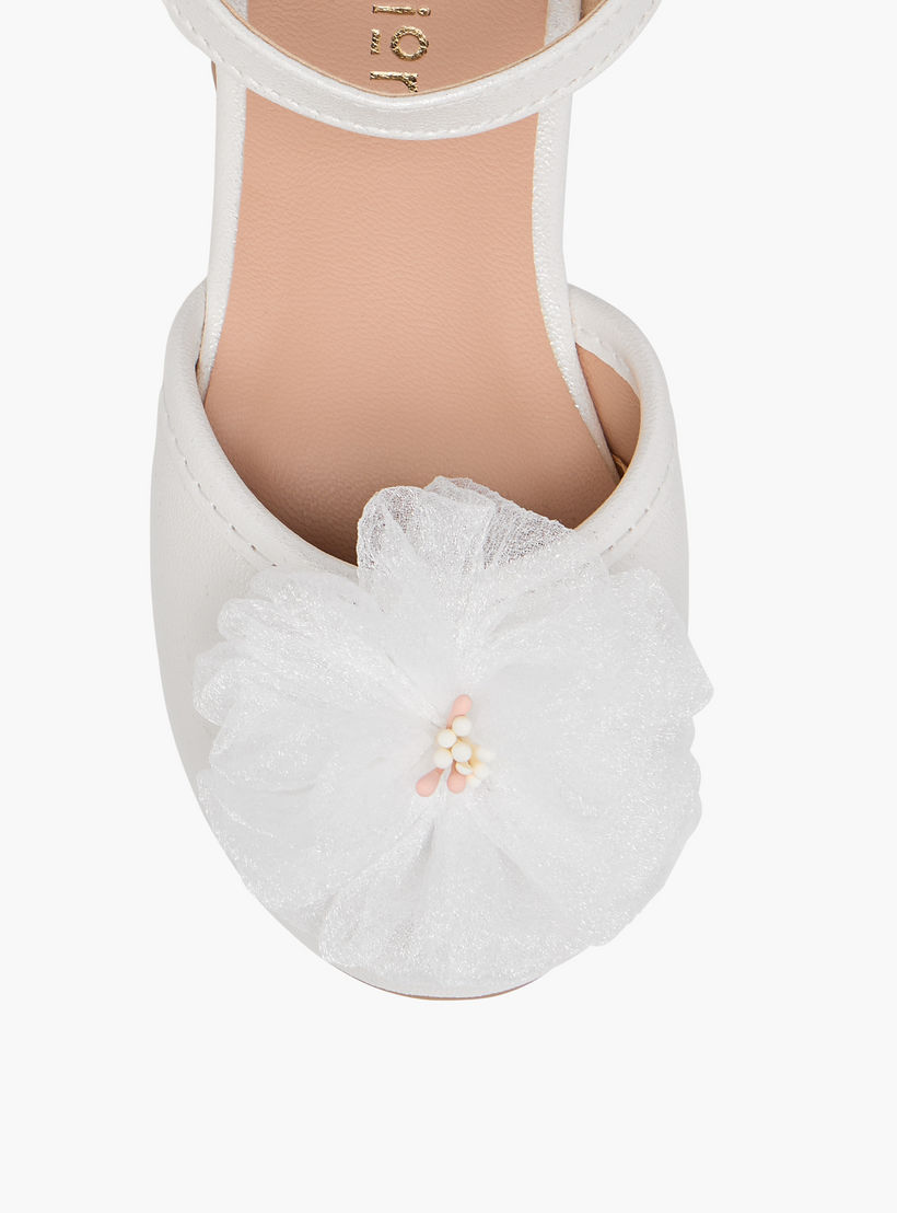 Juniors Floral Accent Ballerina Shoes with Hook and Loop Closure-girls-shoes-ballerinas-image-4