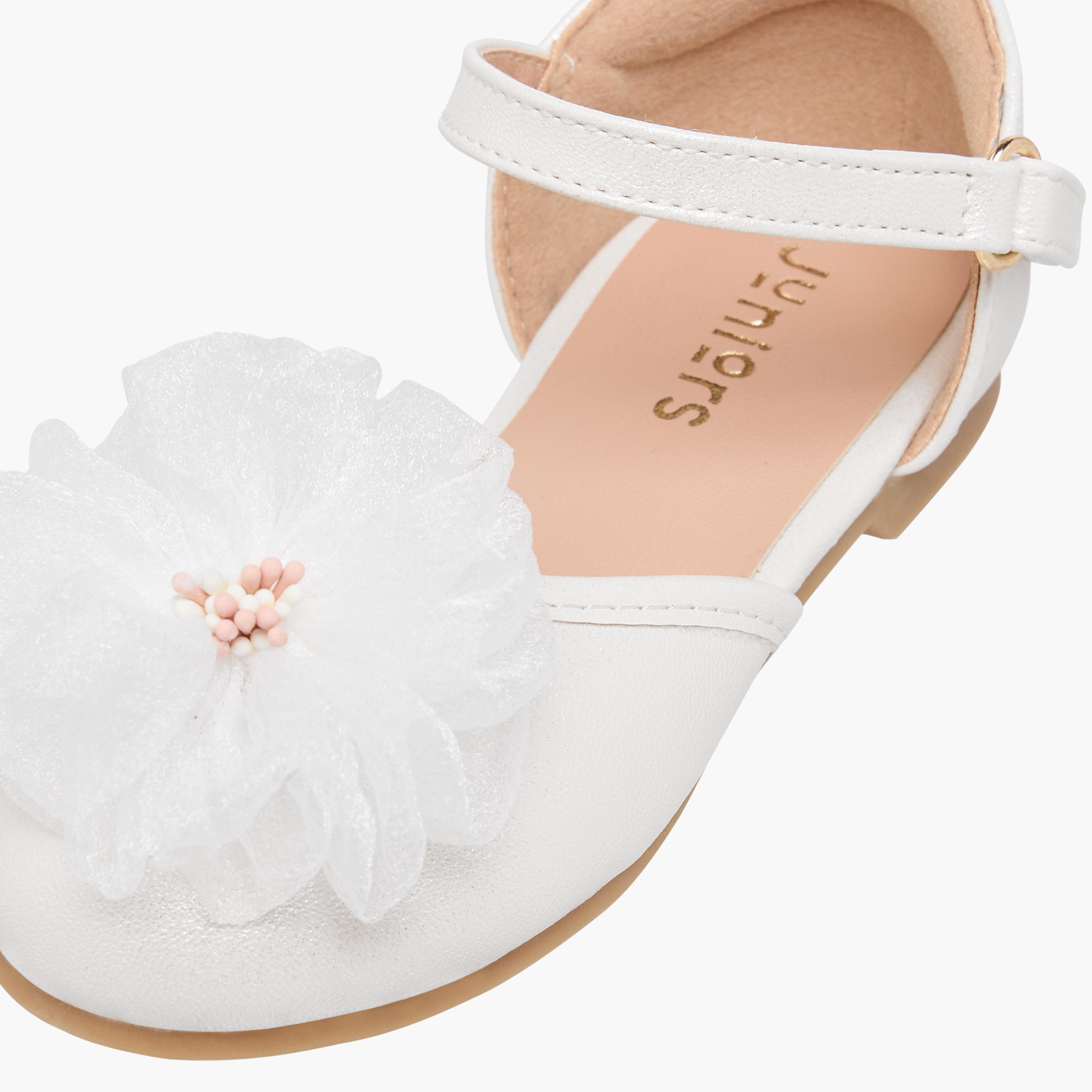 Juniors Floral Accent Ballerina Shoes with Hook and Loop Closure-girls-shoes-ballerinas-image-6