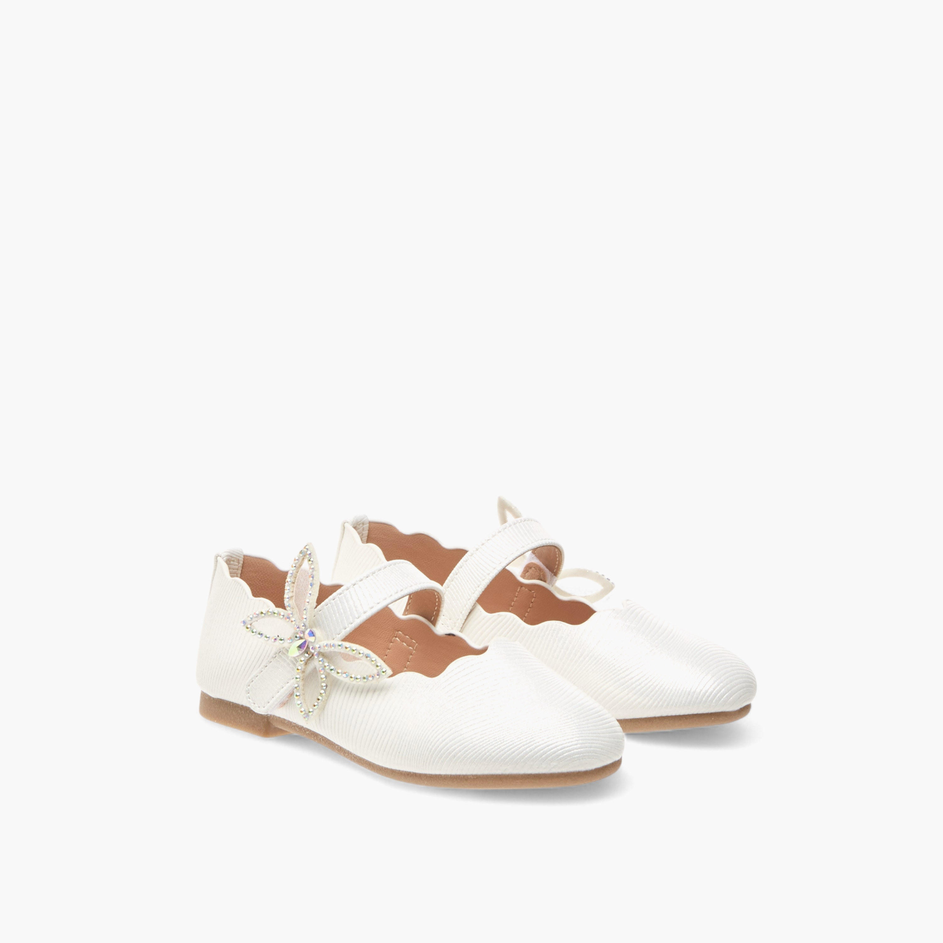 Juniors Textured Ballerinas with Butterfly Accent Hook and Loop Closure-girls-shoes-maryjanes-image-1