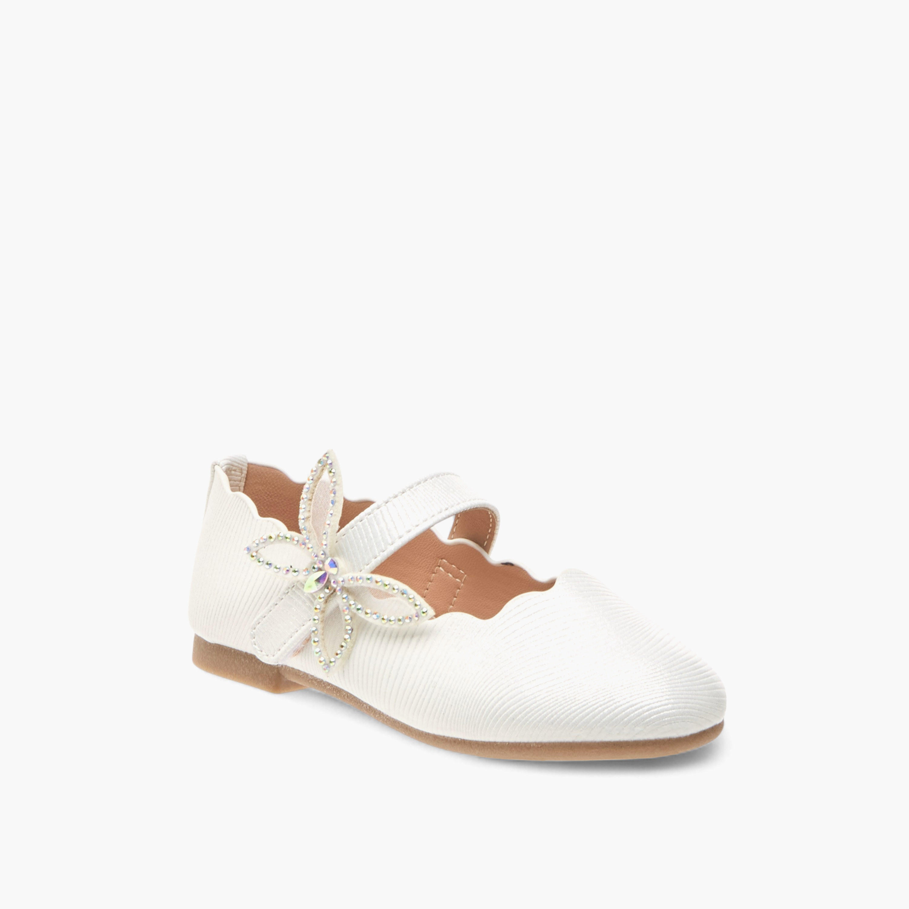 Juniors Textured Ballerinas with Butterfly Accent Hook and Loop Closure-girls-shoes-maryjanes-image-2