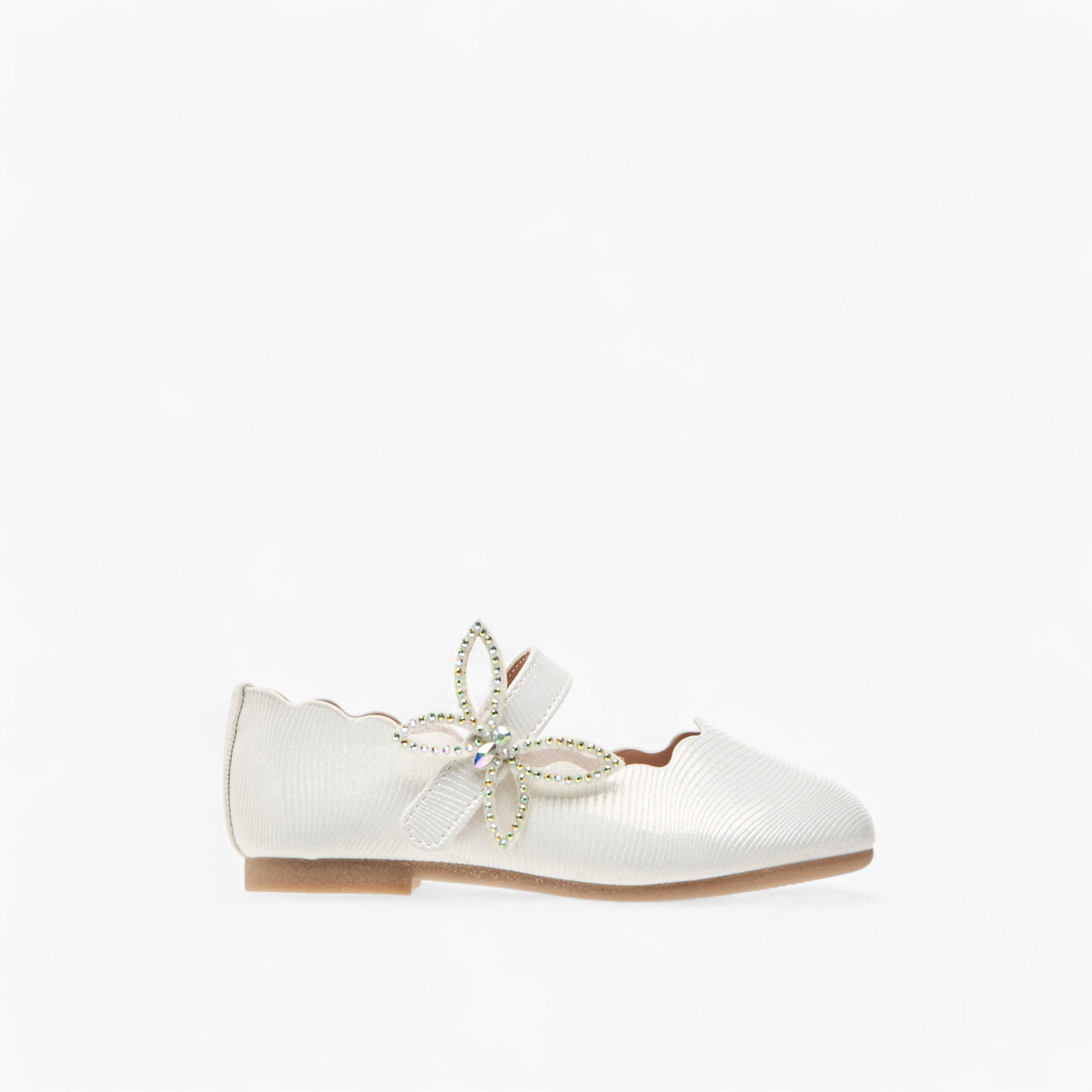 Juniors Textured Ballerinas with Butterfly Accent Hook and Loop Closure-girls-shoes-maryjanes-image-3
