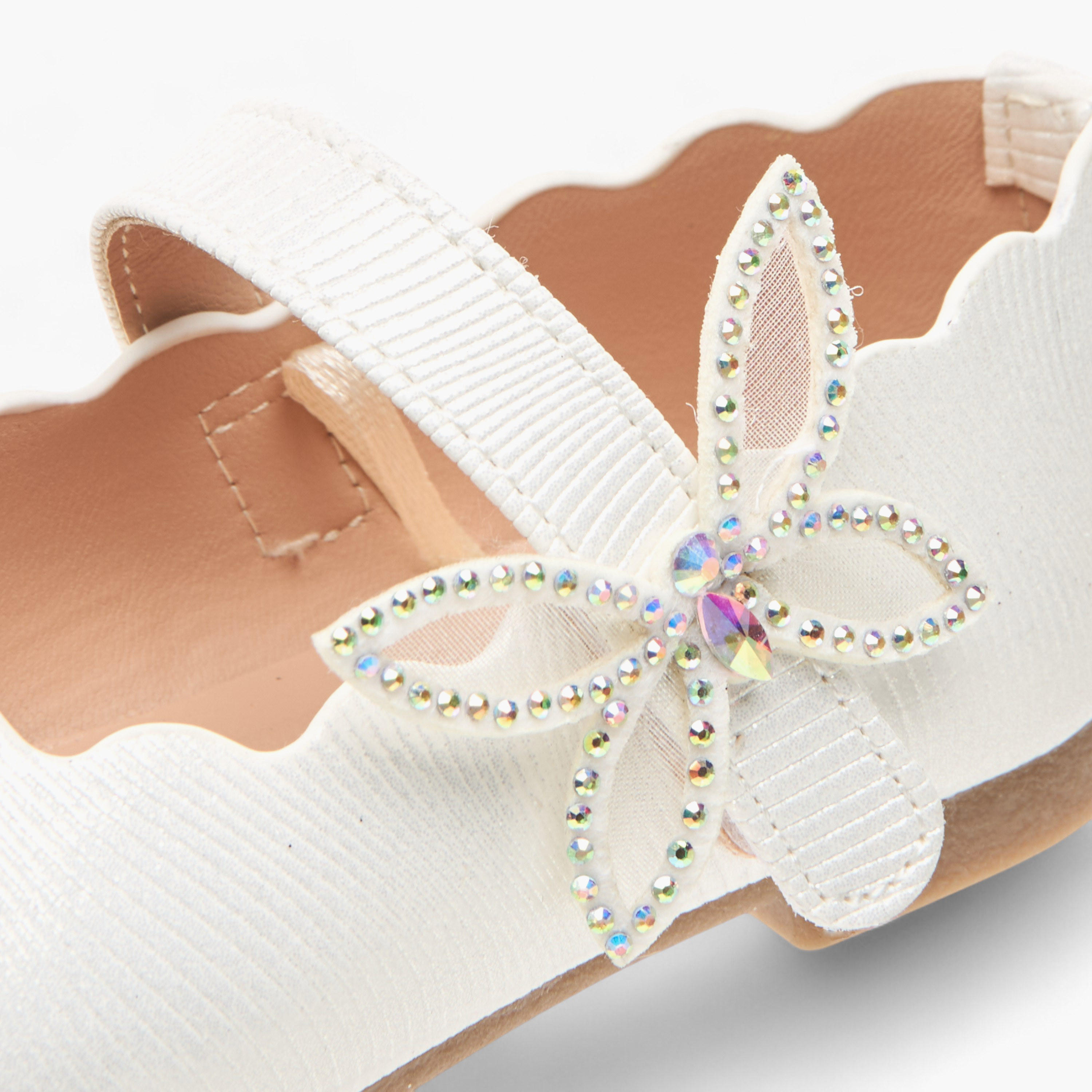 Juniors Textured Ballerinas with Butterfly Accent Hook and Loop Closure-girls-shoes-maryjanes-image-5